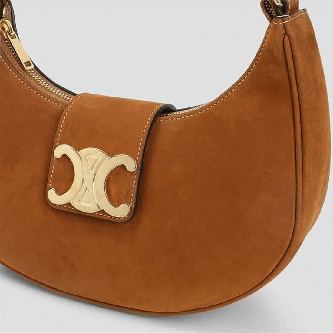 Celine Crescent-Shaped Shoulder Bag In Rich Brown Calf Leather