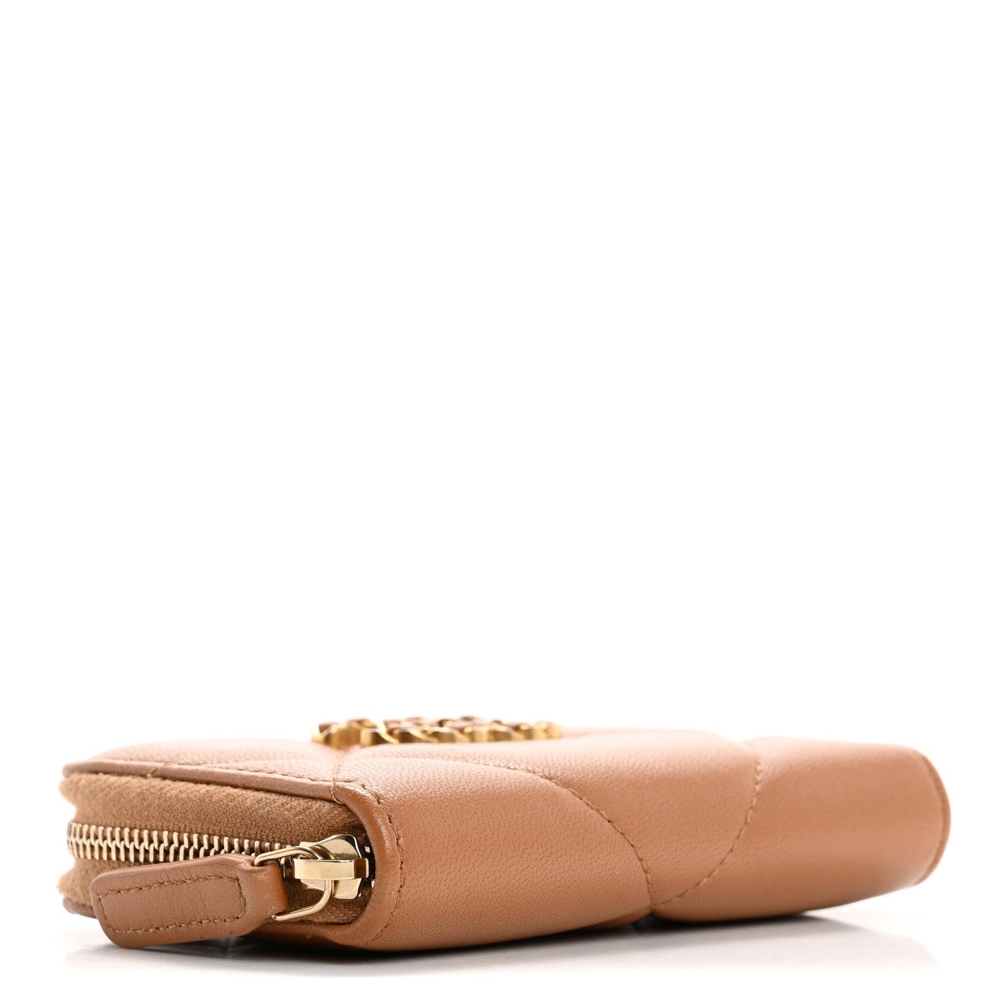 Lambskin Quilted Chanel 19 Zip Around Coin Purse Wallet Brown