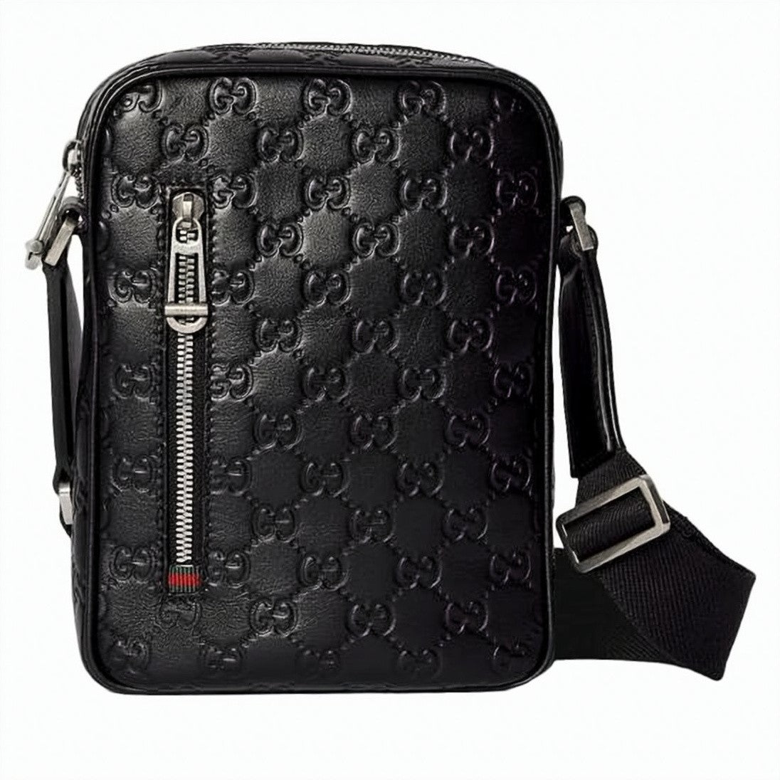 Gucci Compact Black Leather Crossbody Bag With Gg Emblem