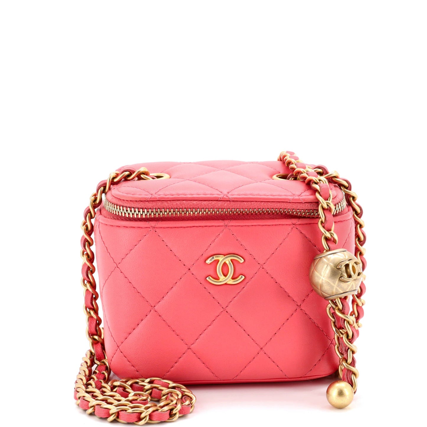 Pearl Crush Vanity Case with Chain Quilted Lambskin Mini