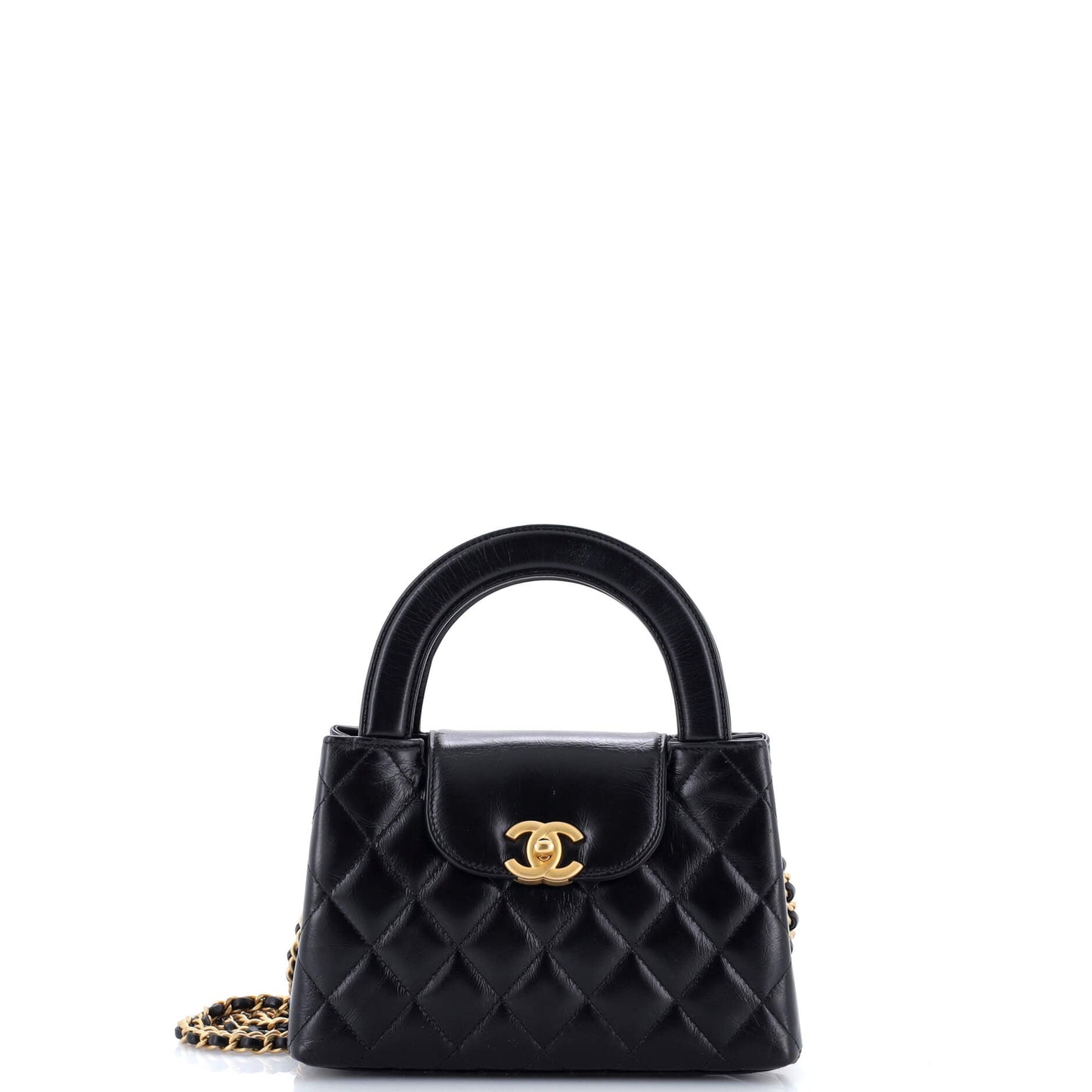 Kelly Top Handle Shopping Bag Quilted Shiny Aged Calfskin Mini