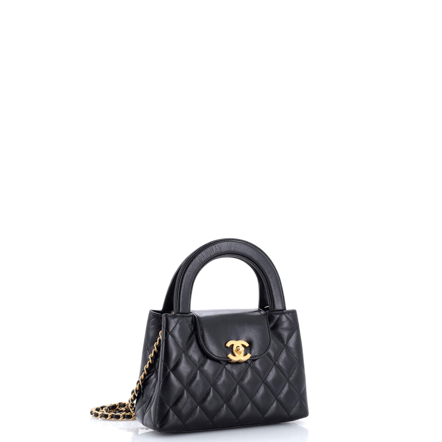 Kelly Top Handle Shopping Bag Quilted Shiny Aged Calfskin Mini
