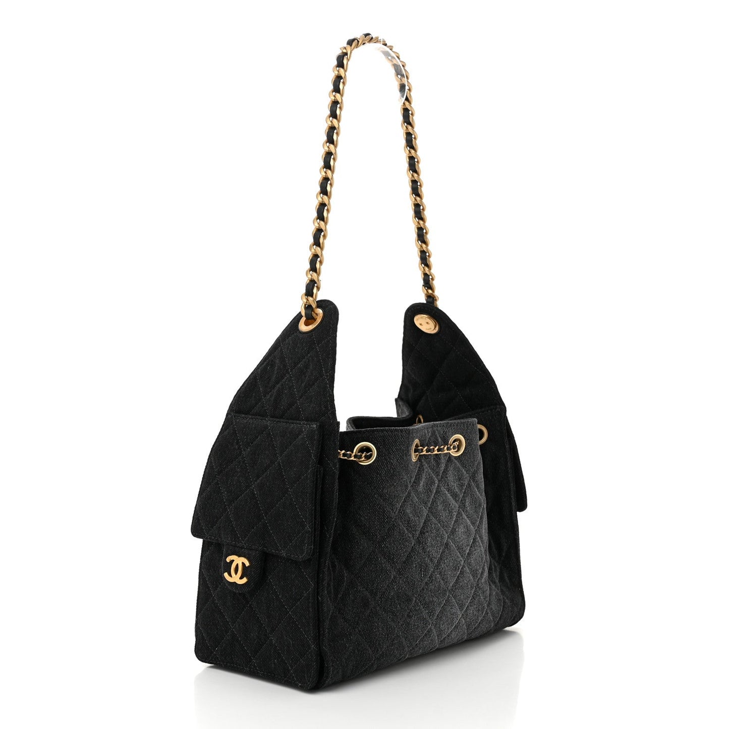 Washed Denim Quilted Small Chanel 25 Handbag Black