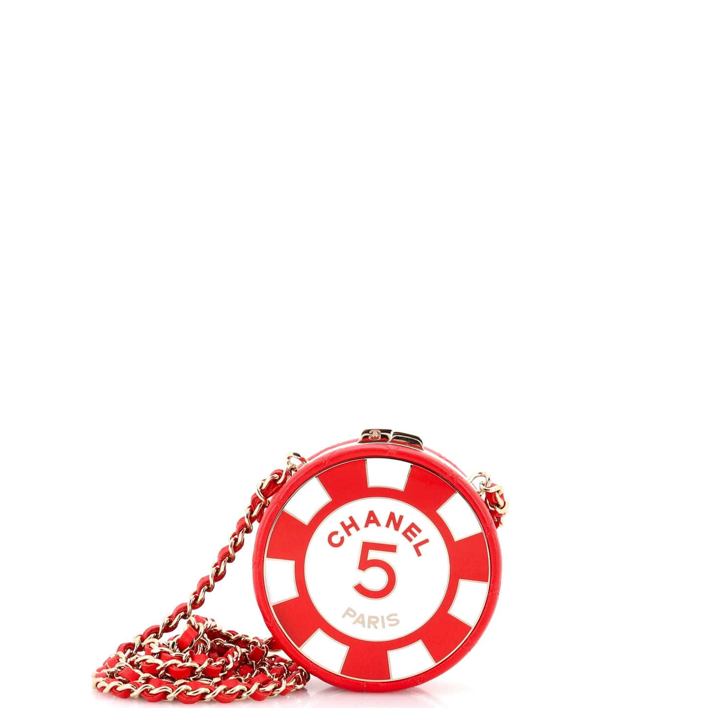 Poker Chip Clutch With Chain Quilted Lambskin with Enamel