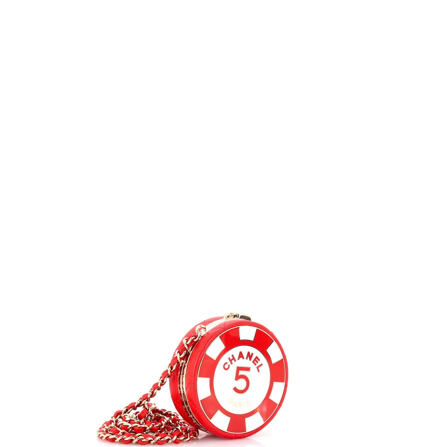 Poker Chip Clutch With Chain Quilted Lambskin with Enamel