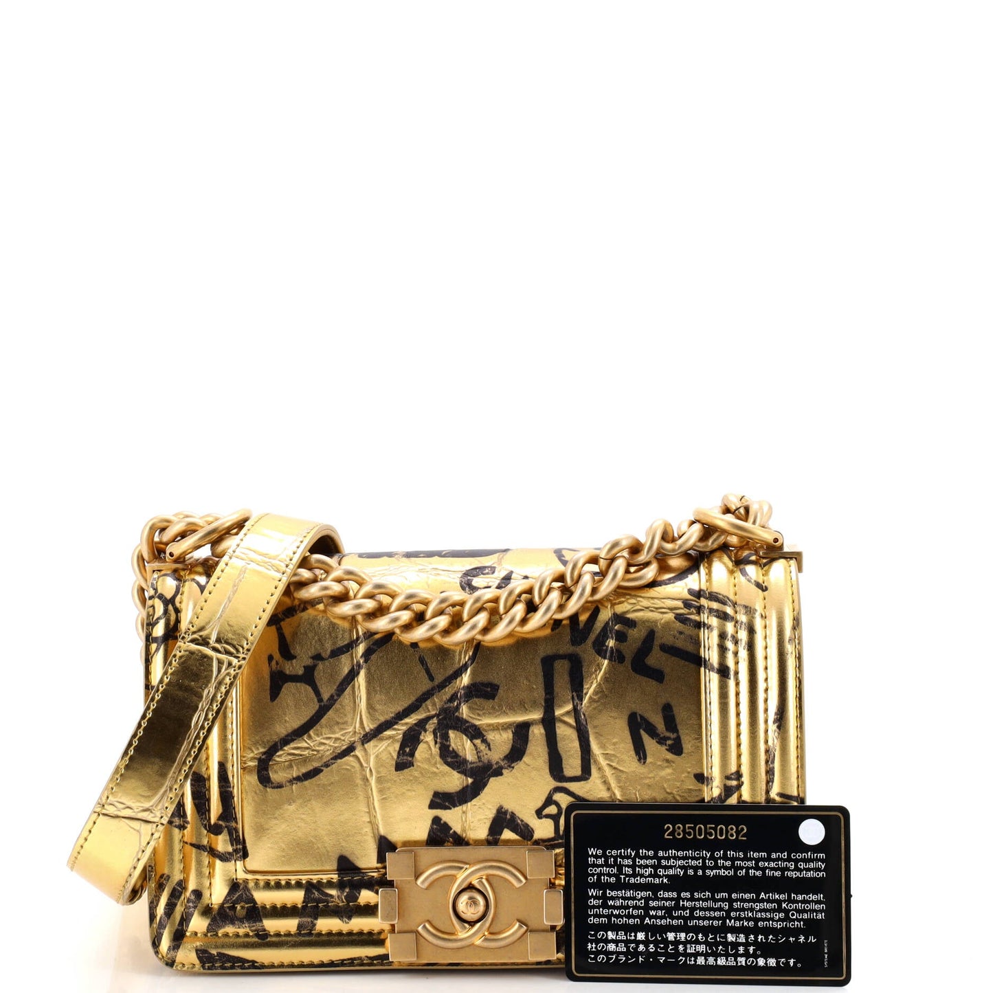 Boy Flap Bag Graffiti Crocodile Embossed Calfskin Small