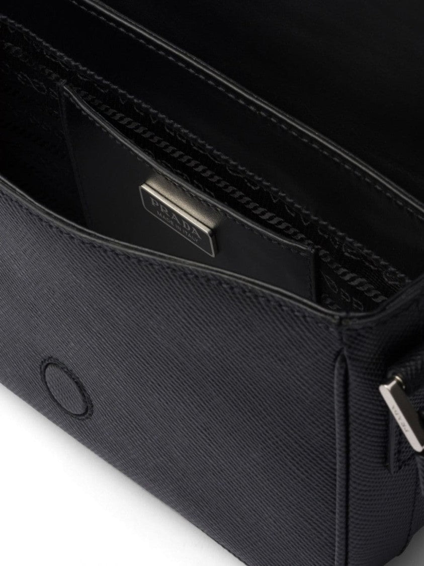 Prada Saffiano Enamel Triangle Logo Flap Shoulder Bag