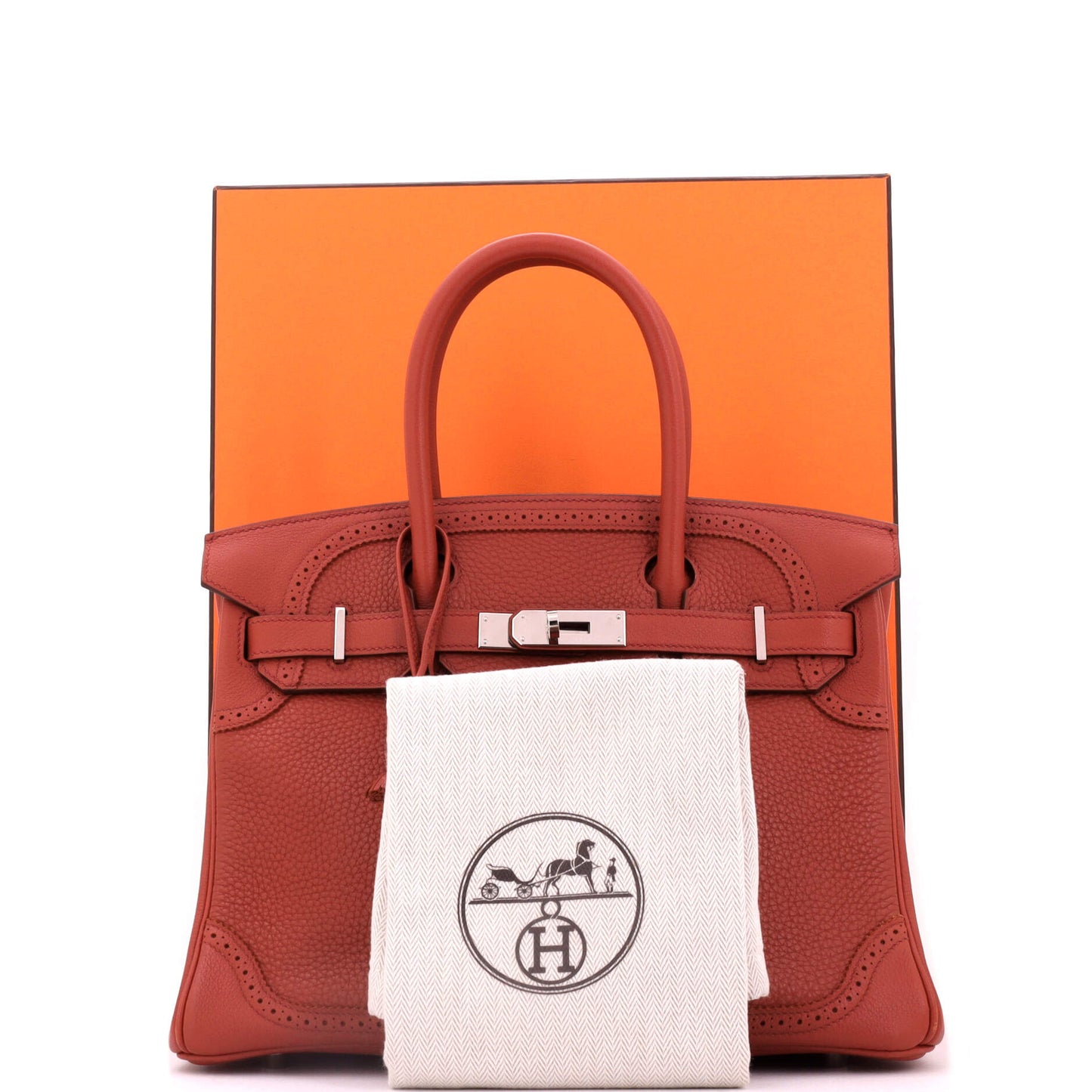 Birkin Ghillies Bag Brique Clemence and Evercolor with Palladium Hardware 30