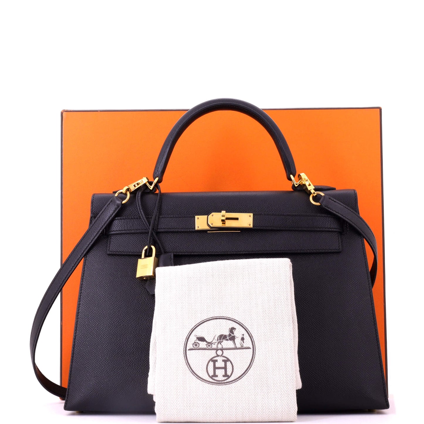 Kelly Handbag Noir Epsom with Gold Hardware 32
