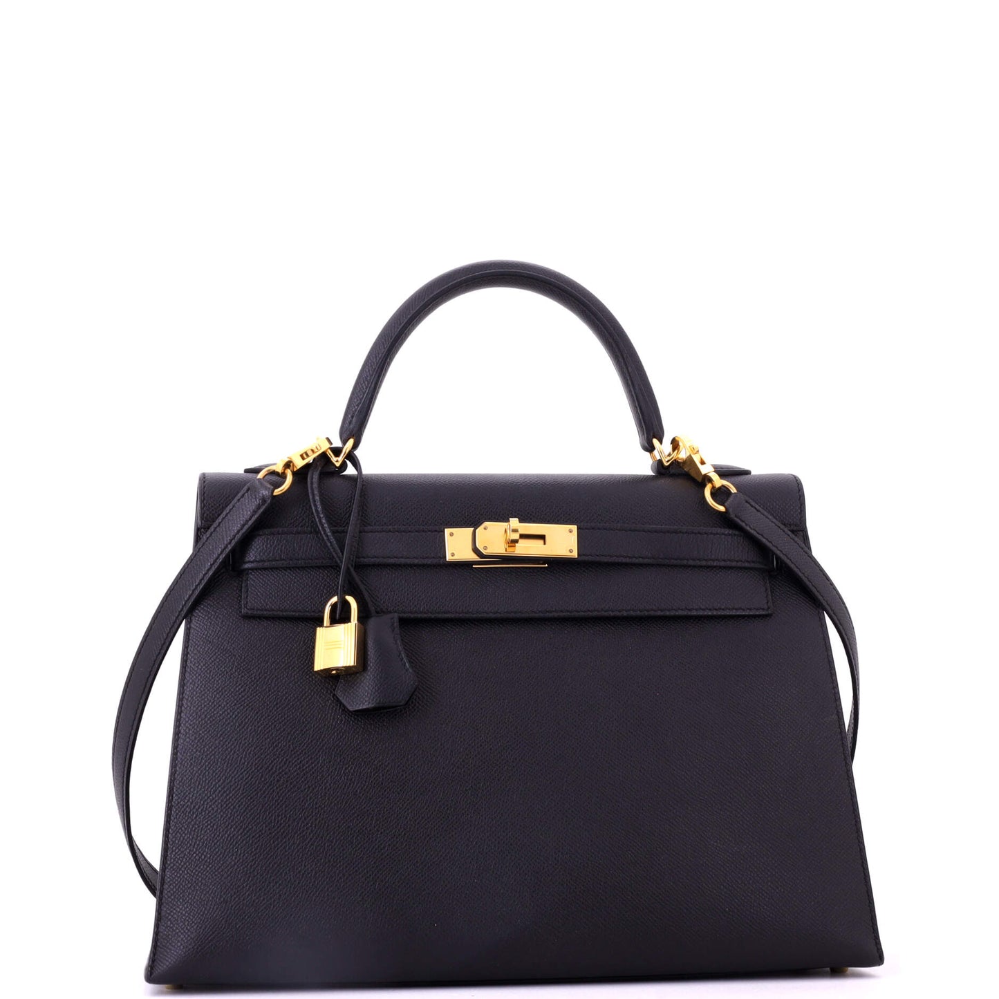 Kelly Handbag Noir Epsom with Gold Hardware 32