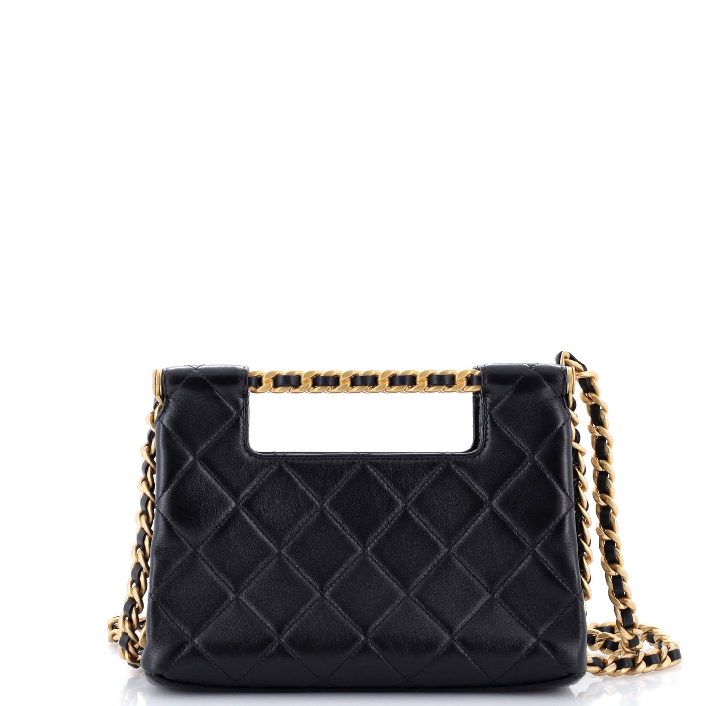 CC Chain Bar Handle Shopping Bag Quilted Shiny Lambskin Small