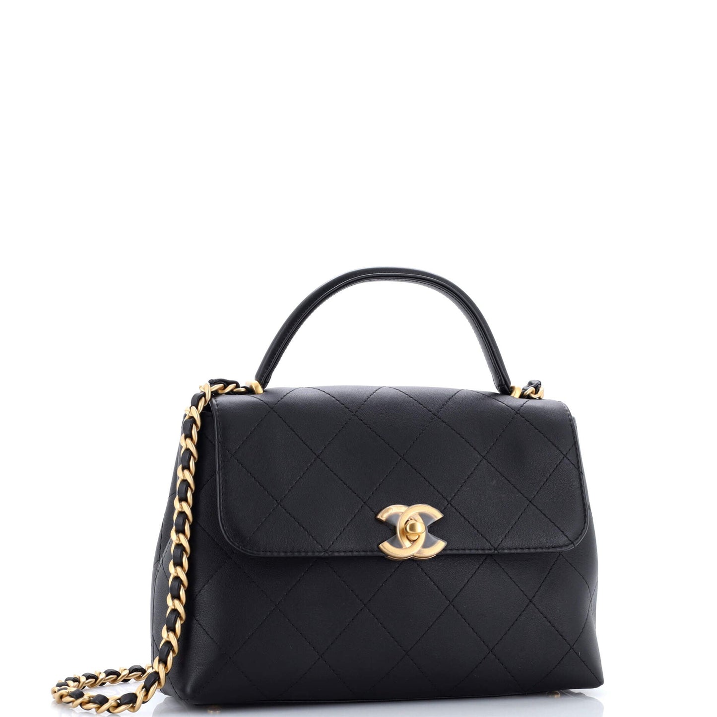 CC Top Handle Flap Bag Quilted Calfskin Large