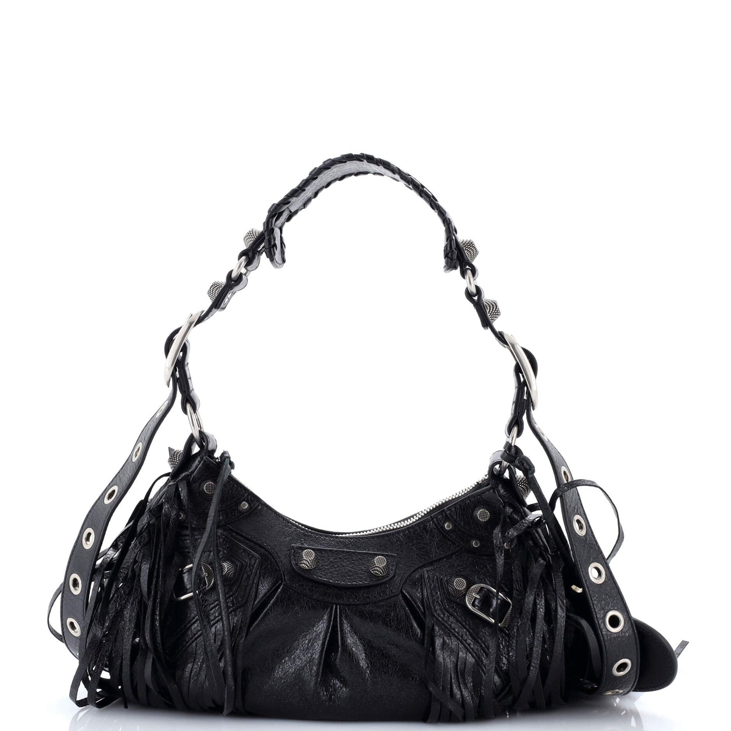 Le Cagole Giant Studs Fringe Shoulder Bag Leather XS