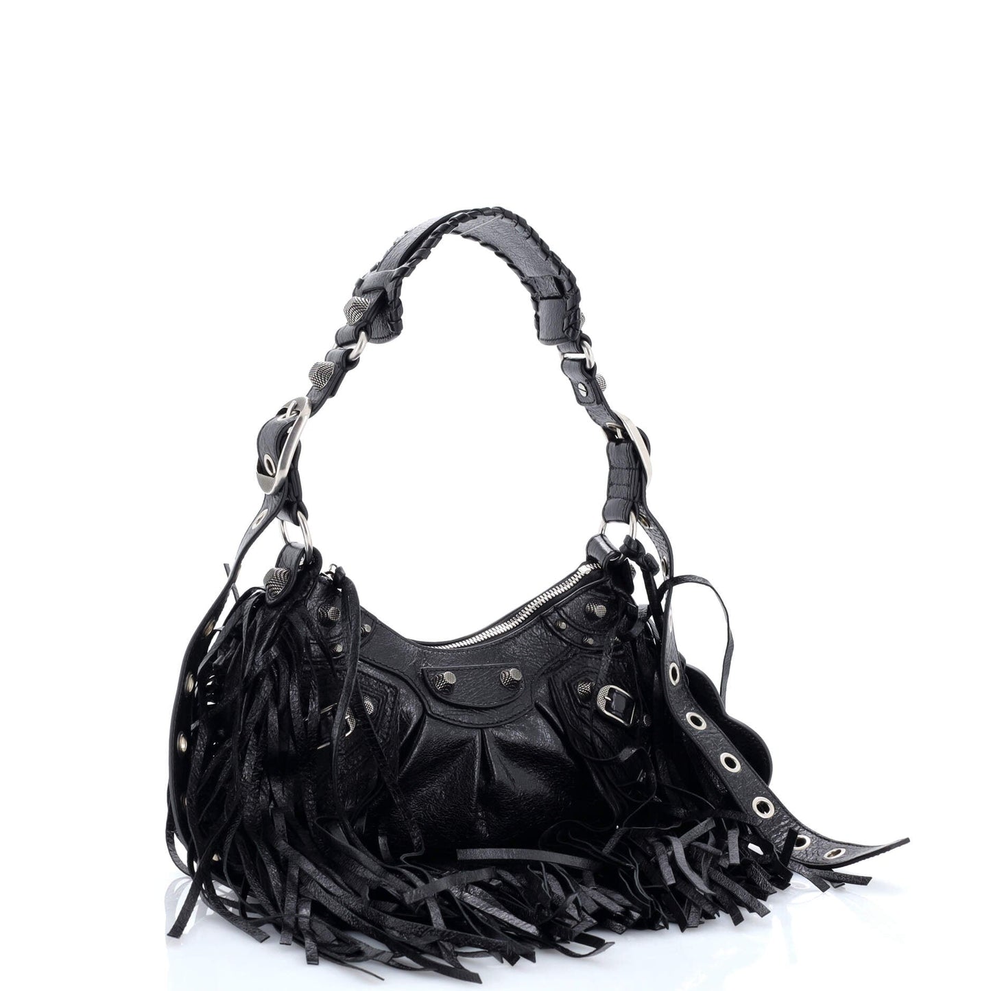 Le Cagole Giant Studs Fringe Shoulder Bag Leather XS