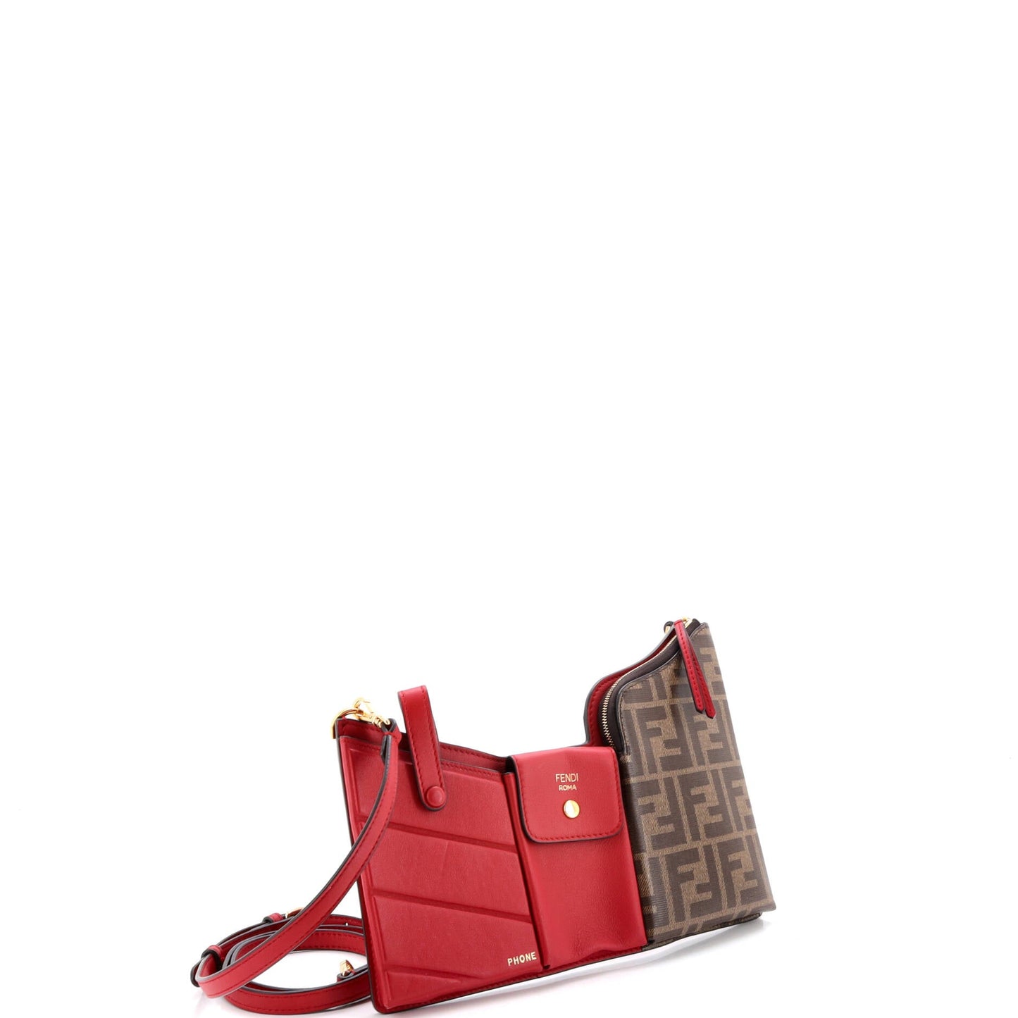 Bustine 3 Pockets Crossbody Bag Leather and Zucca Coated Canvas Mini