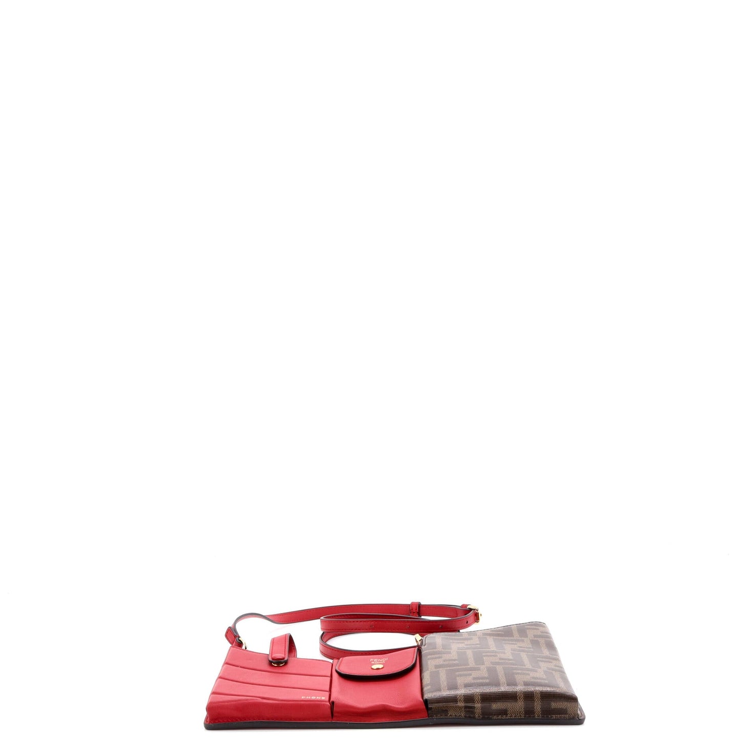 Bustine 3 Pockets Crossbody Bag Leather and Zucca Coated Canvas Mini