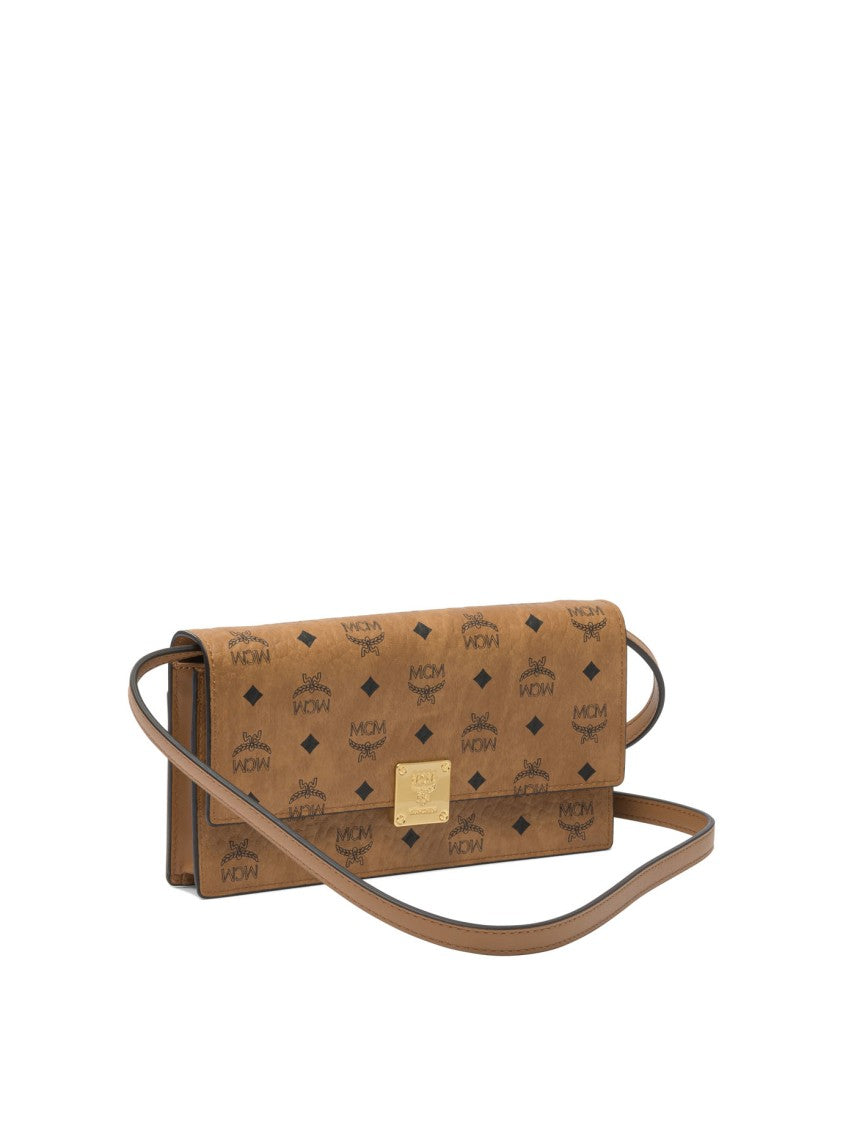 Mcm Brown Textured Clutch With Gold-Tone Closure