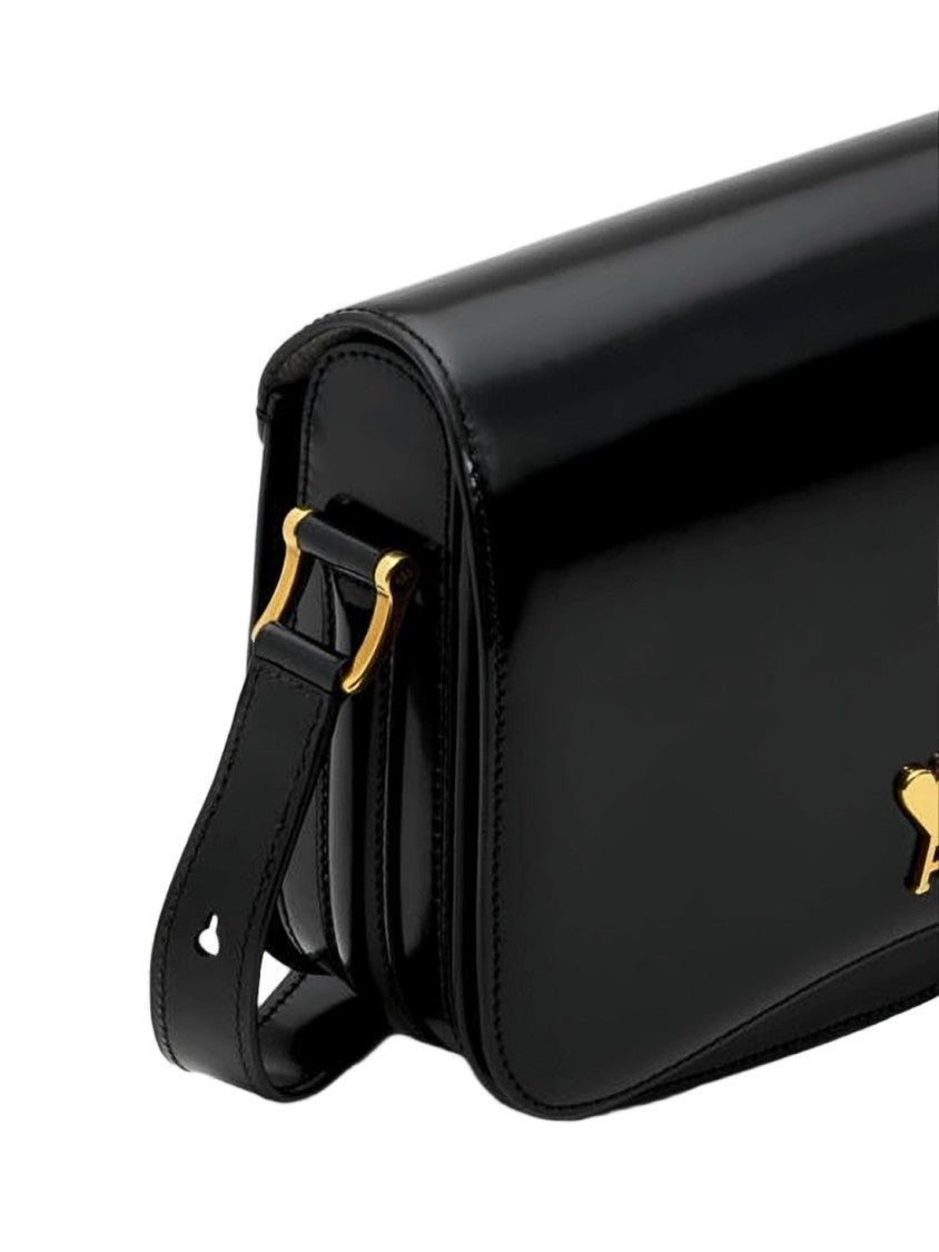 Ami Paris Rectangular Black Calf Leather Crossbody Bag
