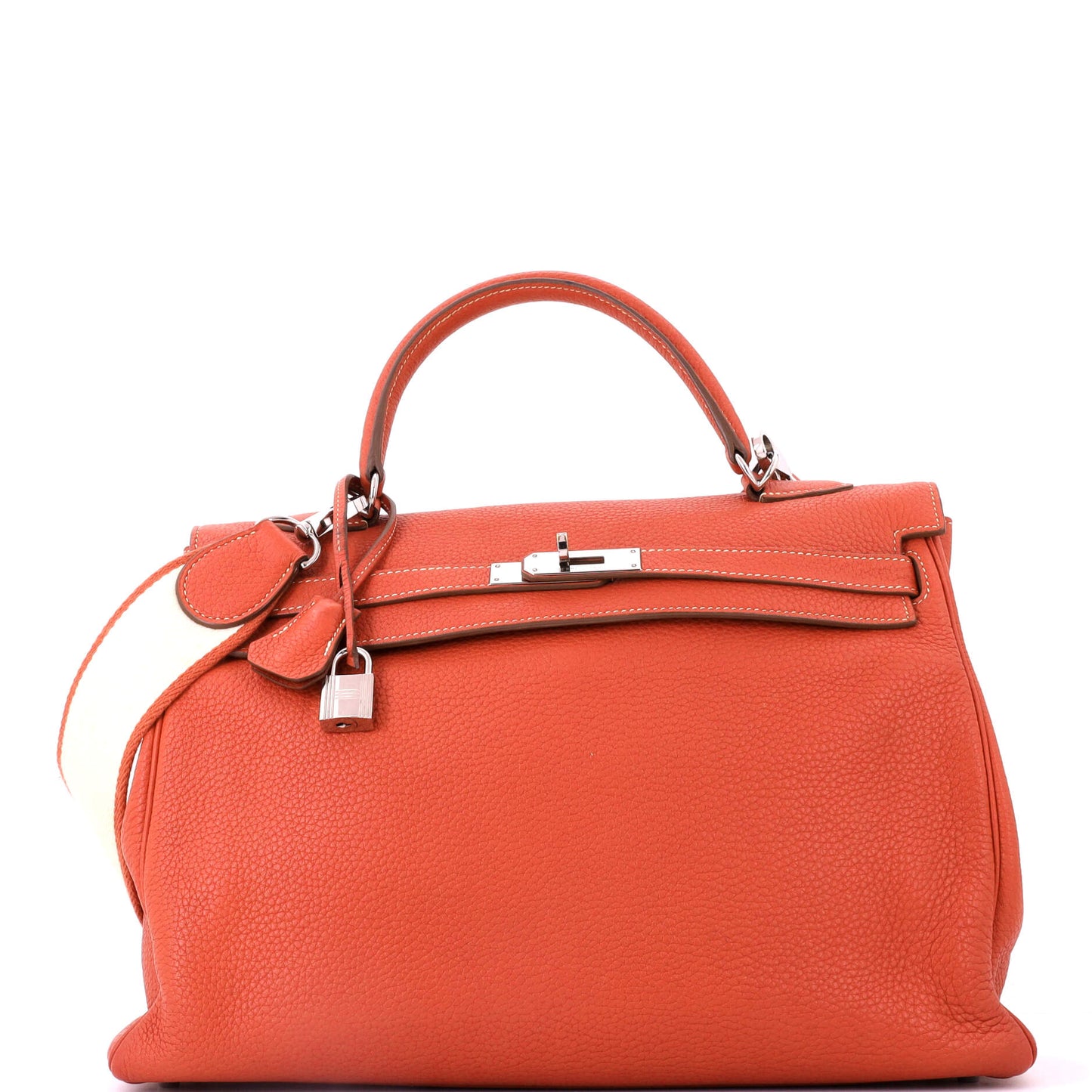 Kelly Amazone Handbag Sanguine Clemence with Palladium Hardware 35