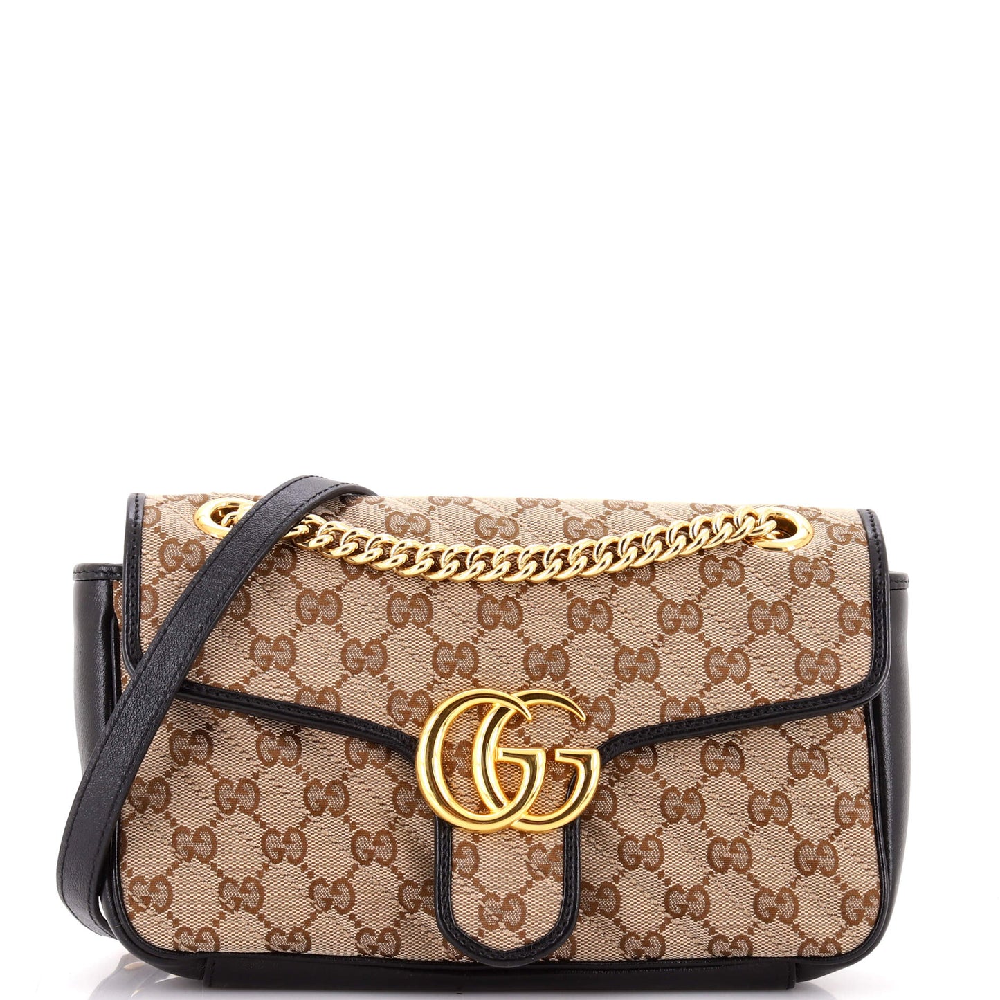 GG Marmont Flap Bag Diagonal Quilted GG Canvas with Leather Small