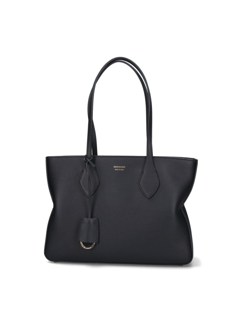 Ferragamo Compact Black Calfskin Tote Bag