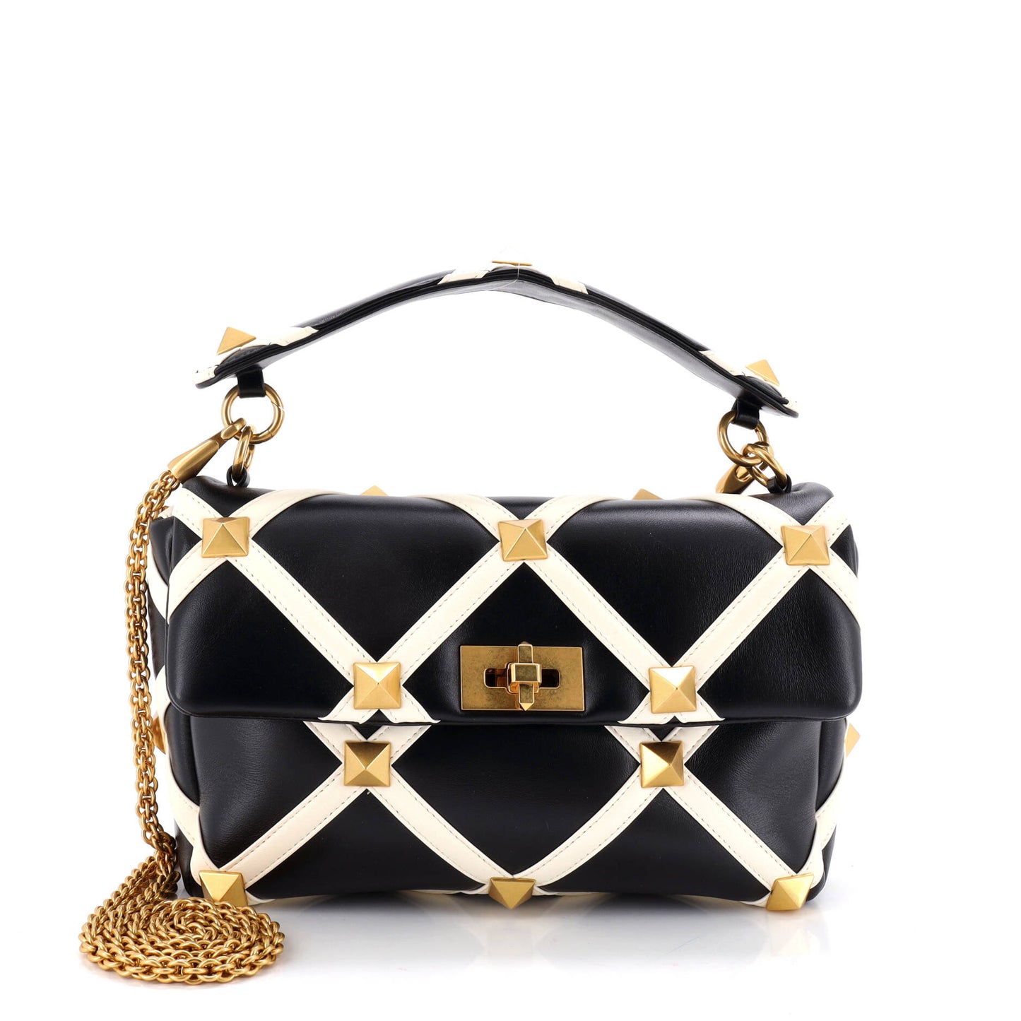 Roman Stud Flap Bag Quilted Leather Large