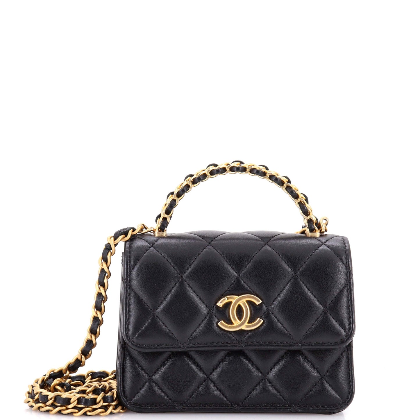 Woven Top Handle CC Flap Clutch on Chain Quilted Lambskin Small