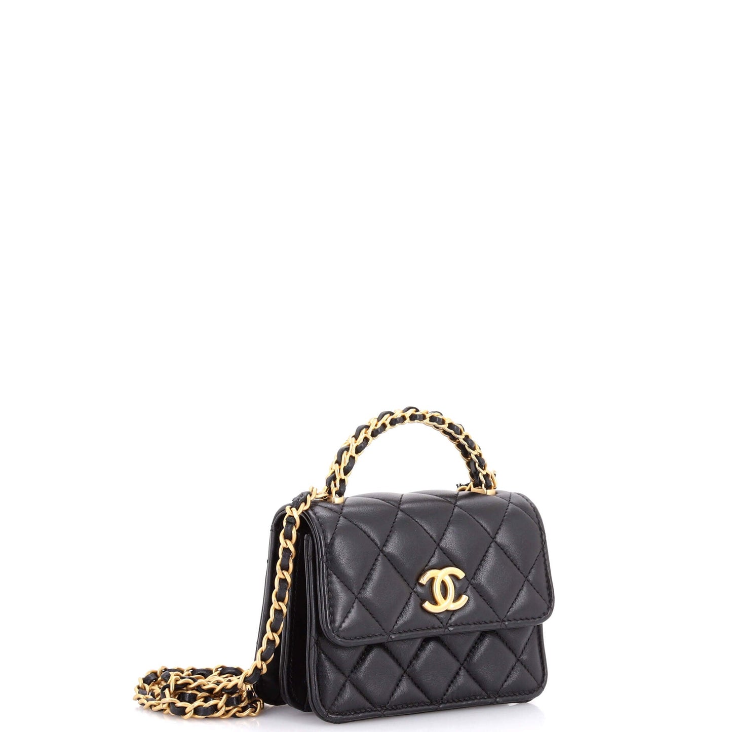 Woven Top Handle CC Flap Clutch on Chain Quilted Lambskin Small