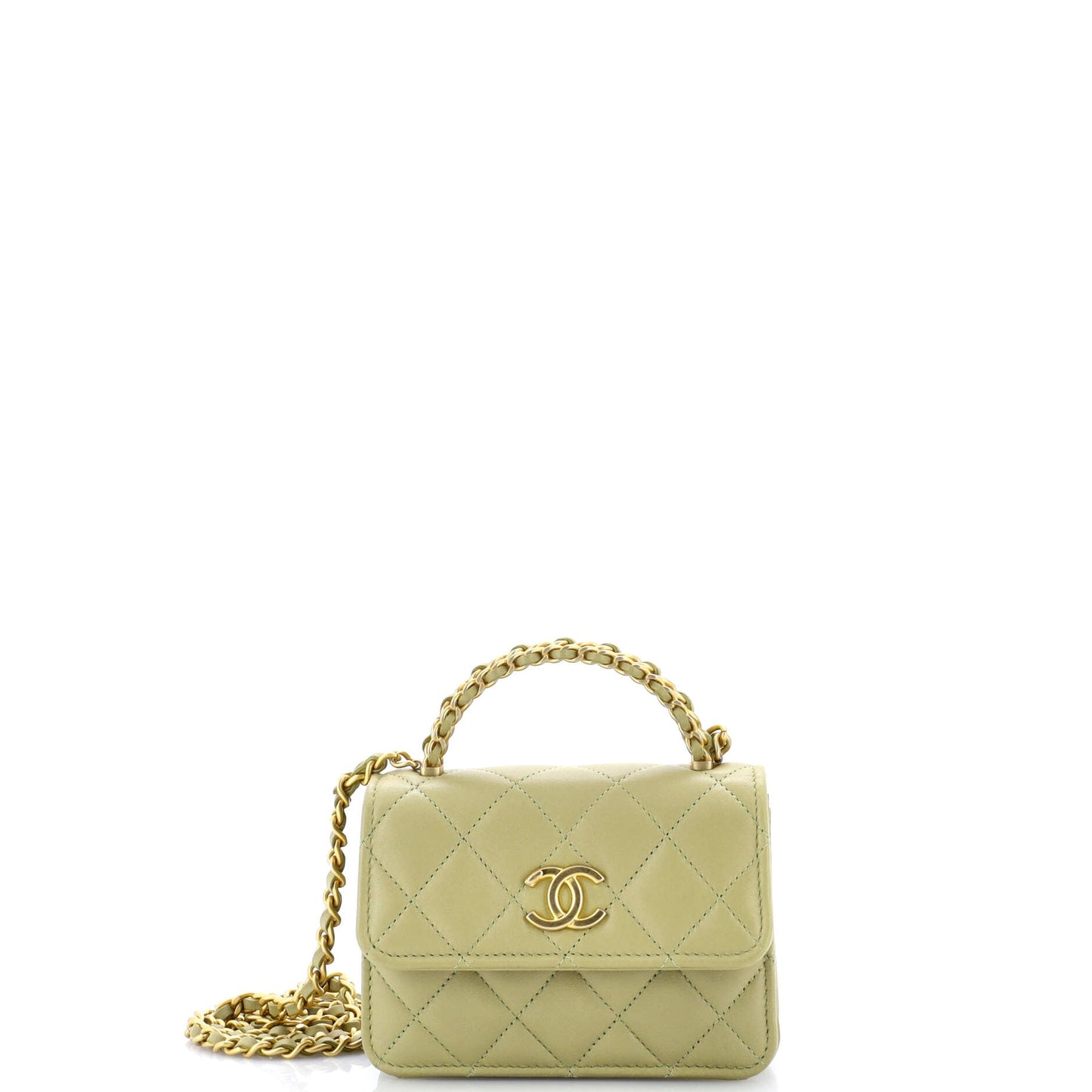 Woven Top Handle CC Flap Clutch on Chain Quilted Lambskin Small