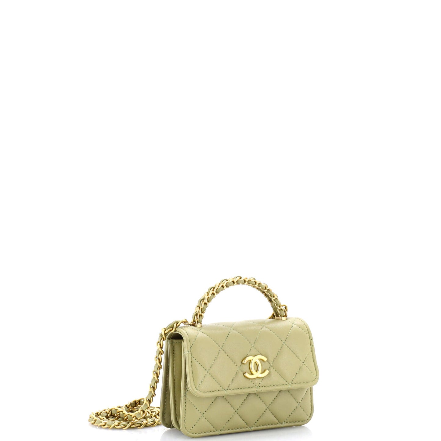 Woven Top Handle CC Flap Clutch on Chain Quilted Lambskin Small