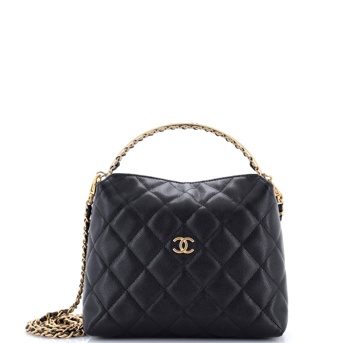 CC Fold Over Clutch with Chain Quilted Caviar