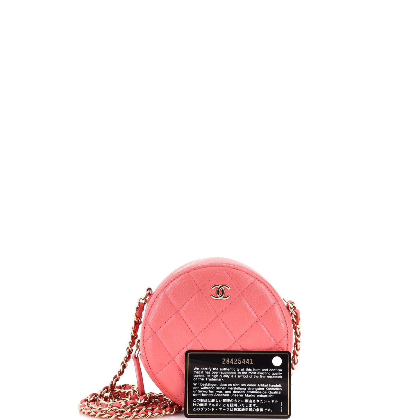 Round Clutch with Chain Quilted Caviar Mini