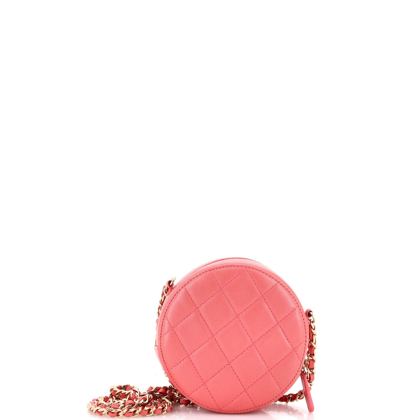 Round Clutch with Chain Quilted Caviar Mini
