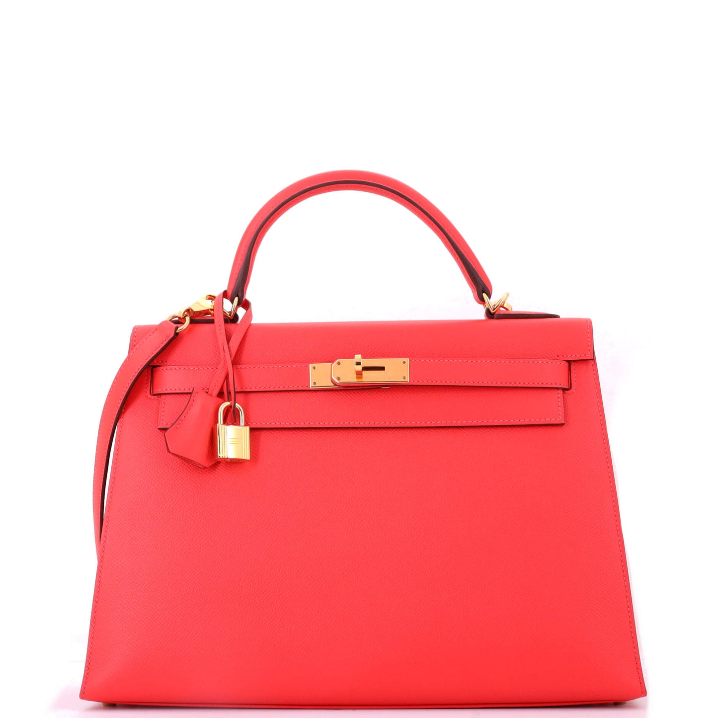 Kelly Handbag Rouge Pivoine Epsom with Gold Hardware 32