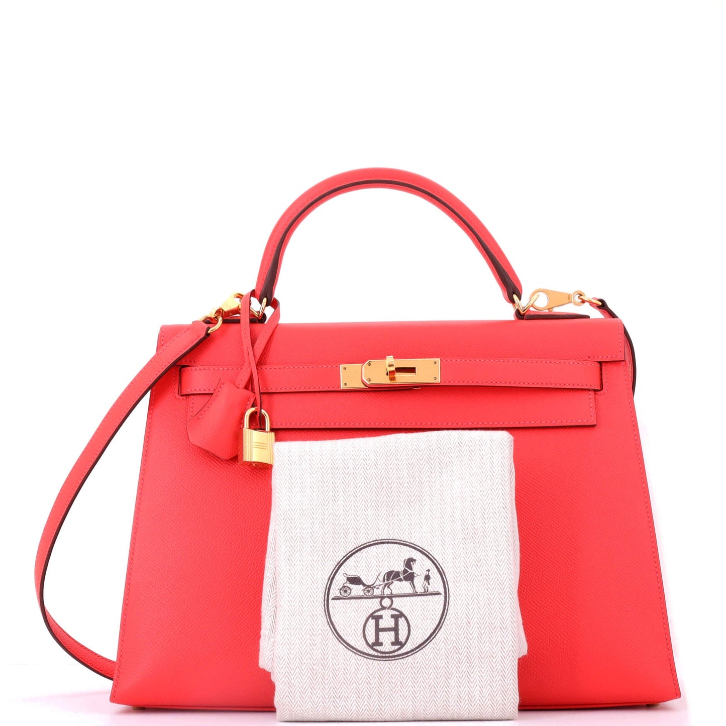 Kelly Handbag Rouge Pivoine Epsom with Gold Hardware 32