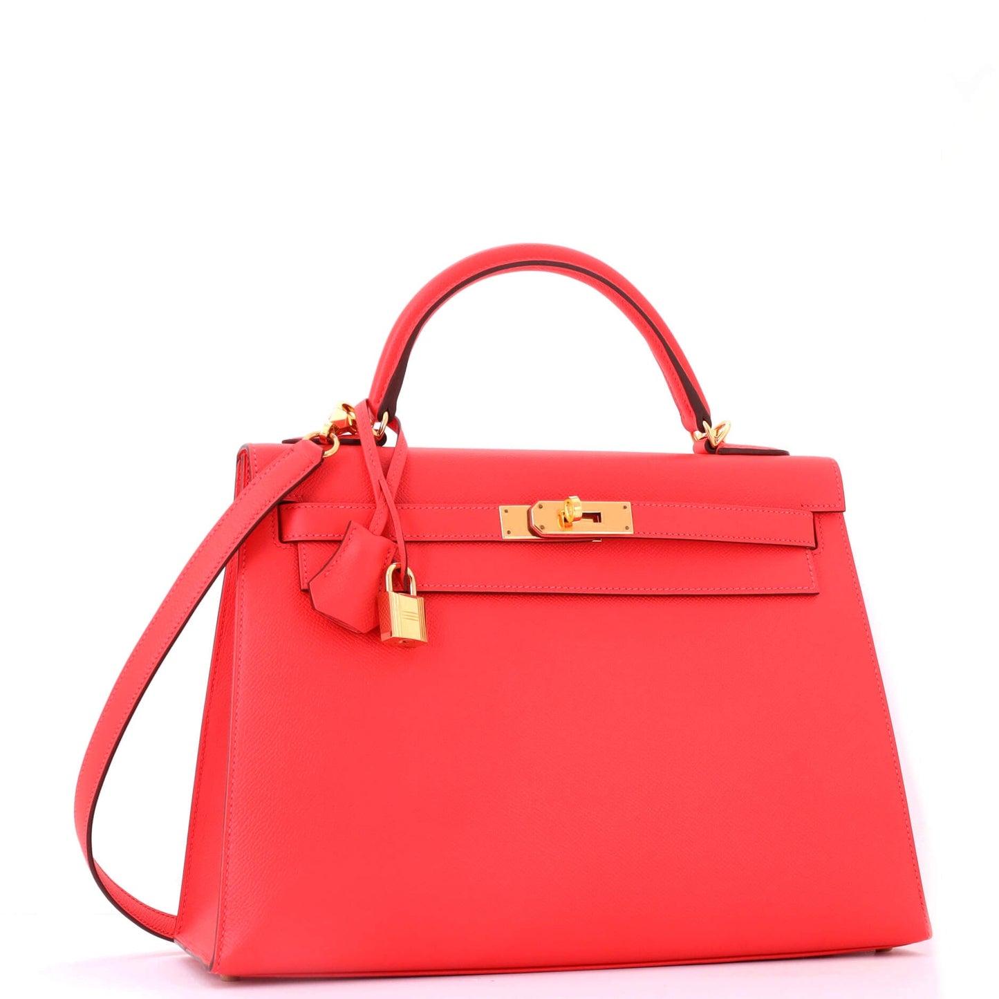 Kelly Handbag Rouge Pivoine Epsom with Gold Hardware 32