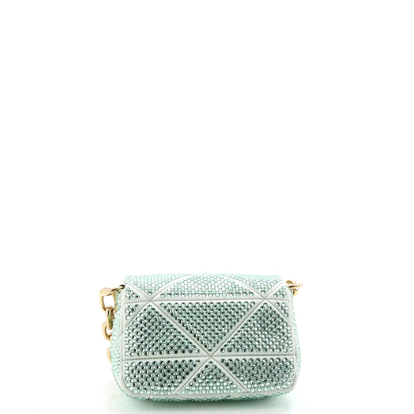 Triangle Chain Flap Bag Crystal Embellished Quilted Satin