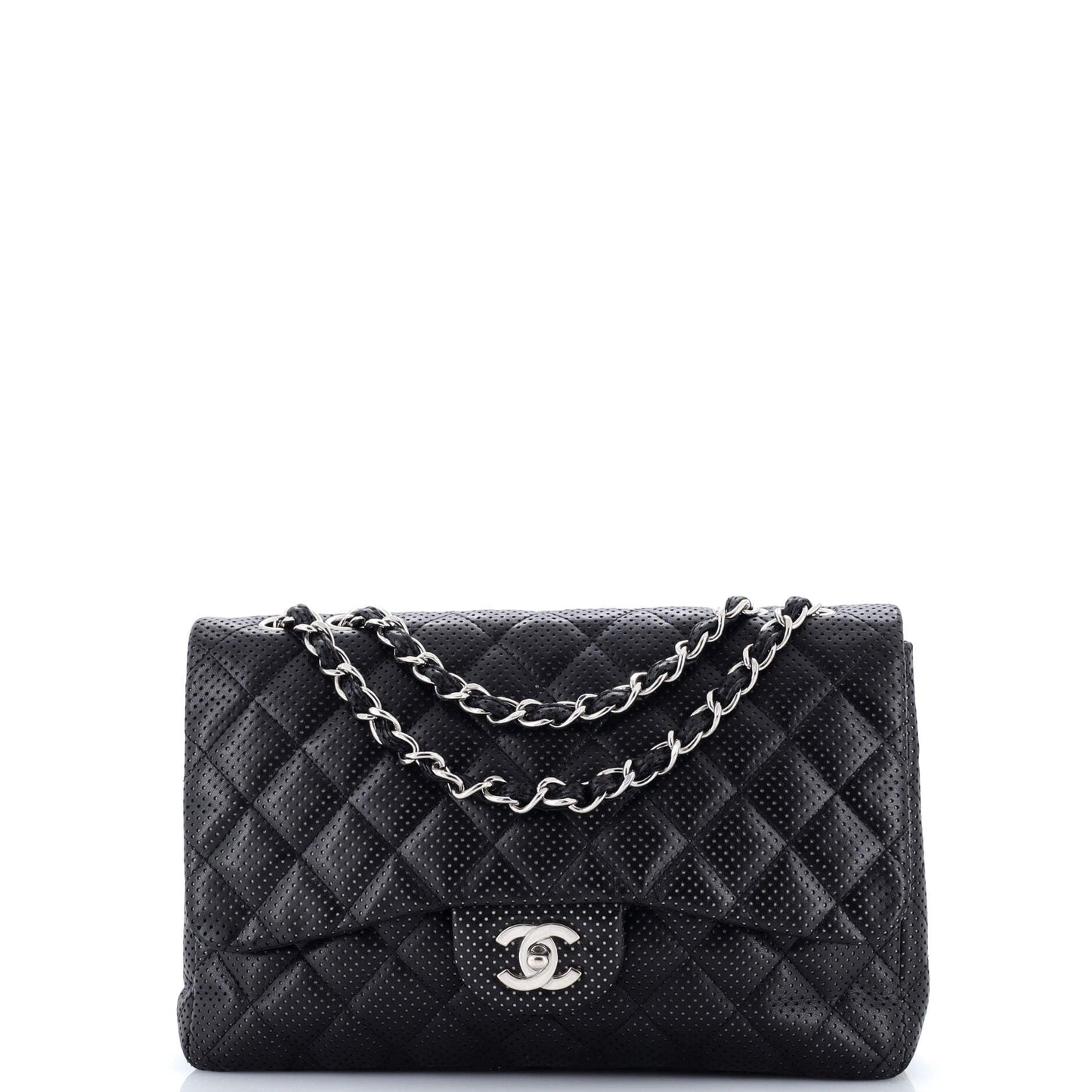 Classic Single Flap Bag Quilted Perforated Leather Jumbo
