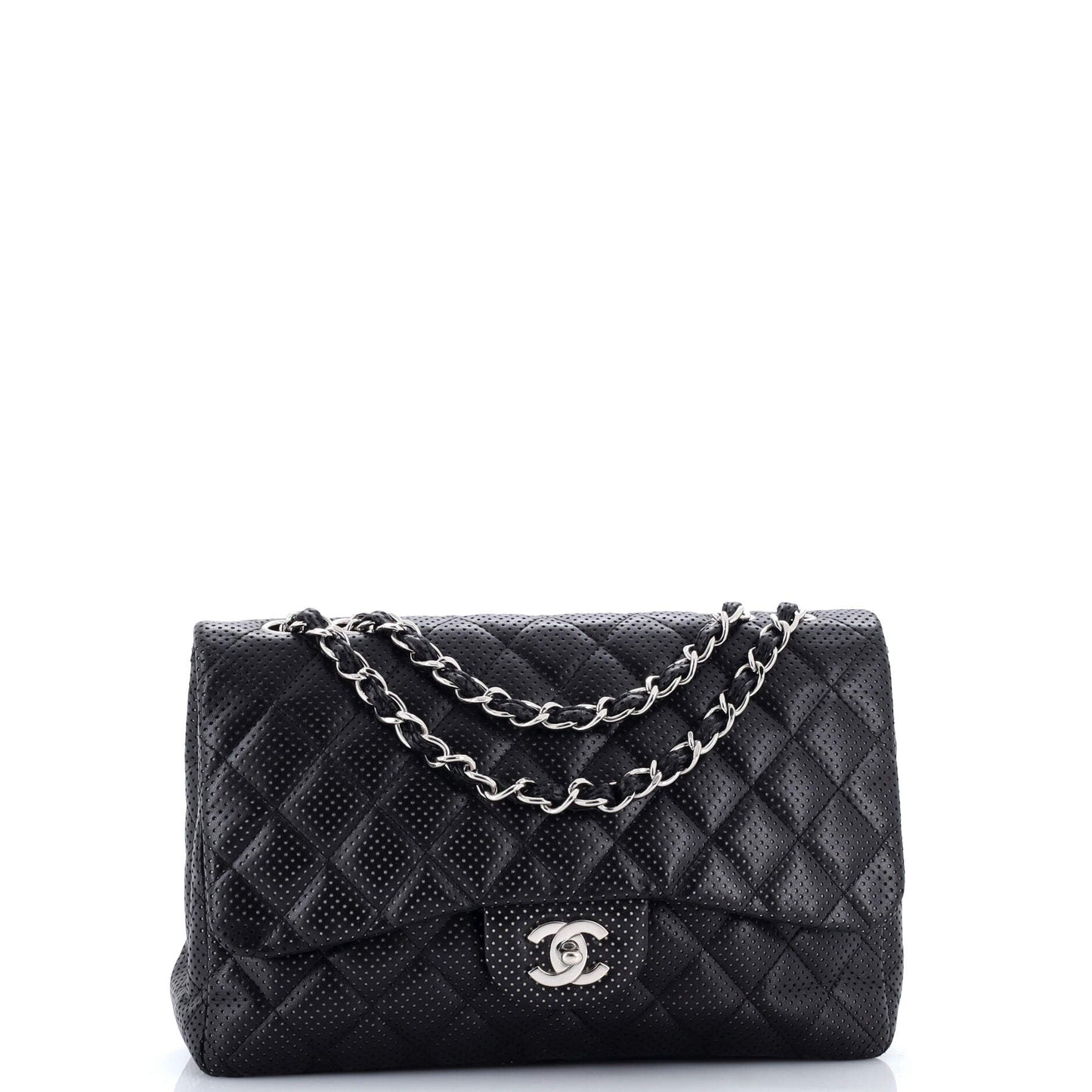 Classic Single Flap Bag Quilted Perforated Leather Jumbo