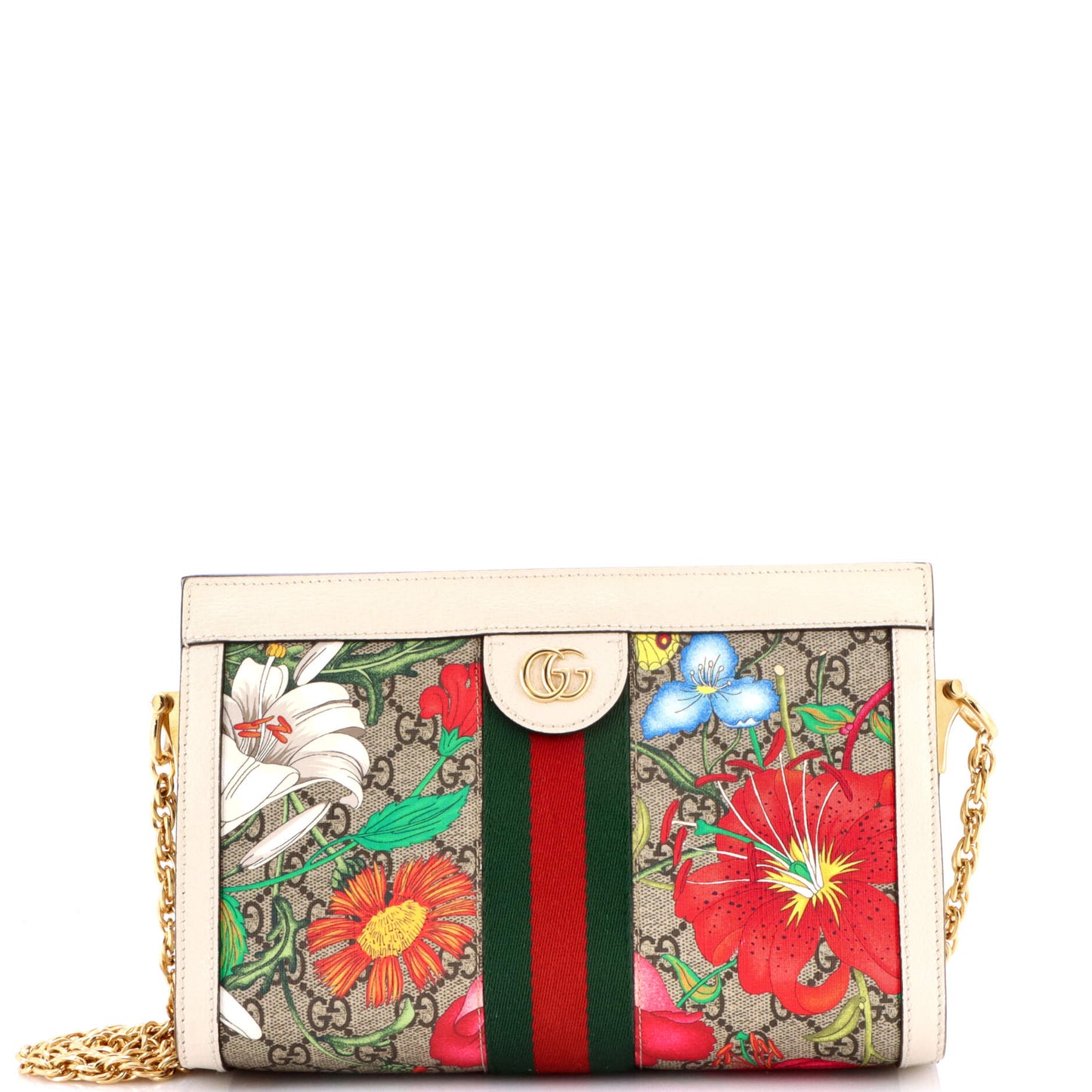 Ophidia Chain Shoulder Bag Flora GG Coated Canvas Small