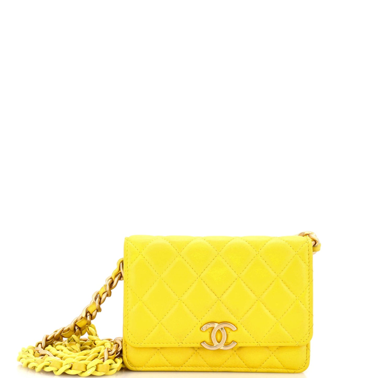 Lacquered Metal CC Wallet on Chain Quilted Lambskin Mini