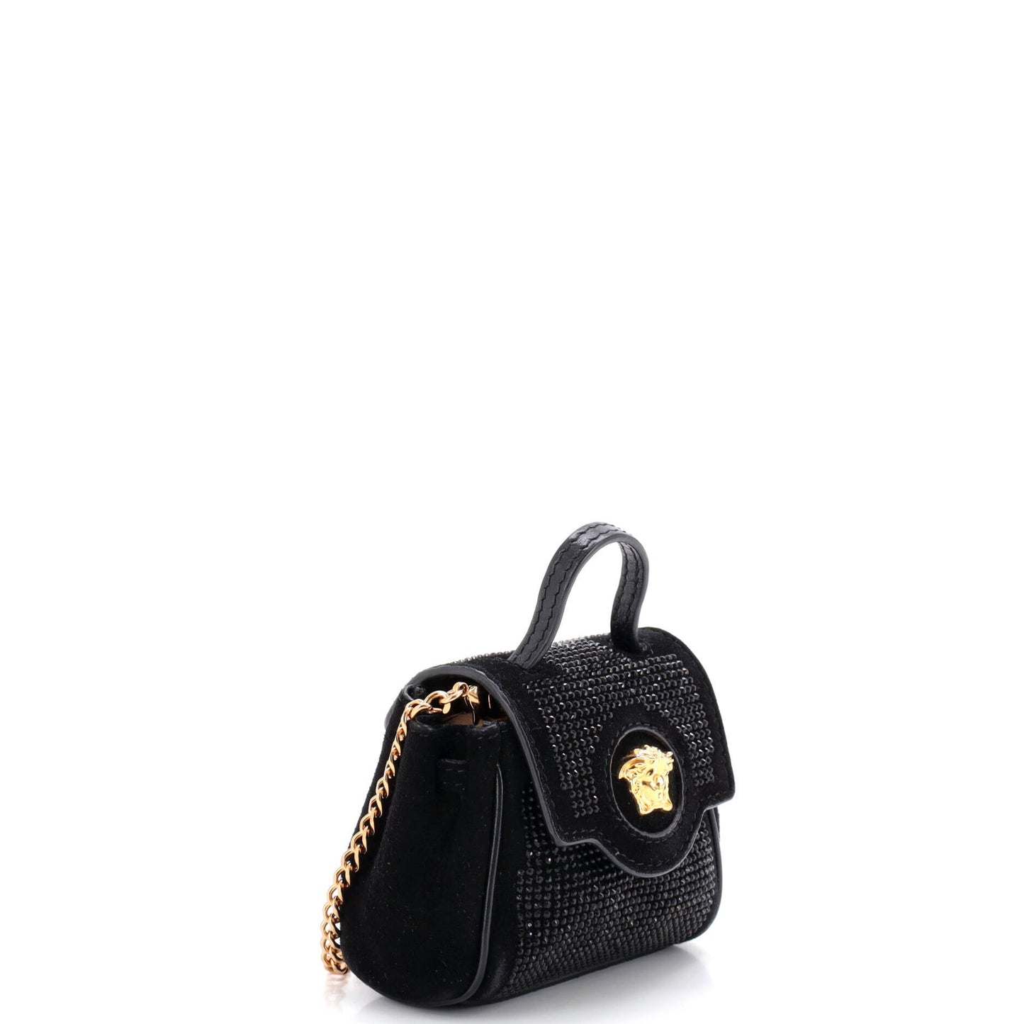 La Medusa Top Handle Bag Crystal Embellished Suede Micro