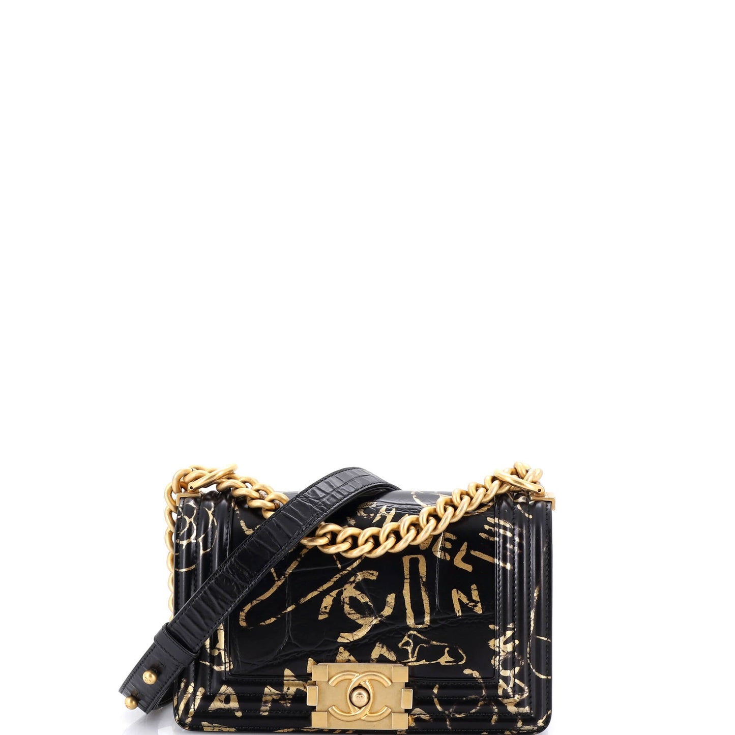 Boy Flap Bag Graffiti Crocodile Embossed Calfskin Small