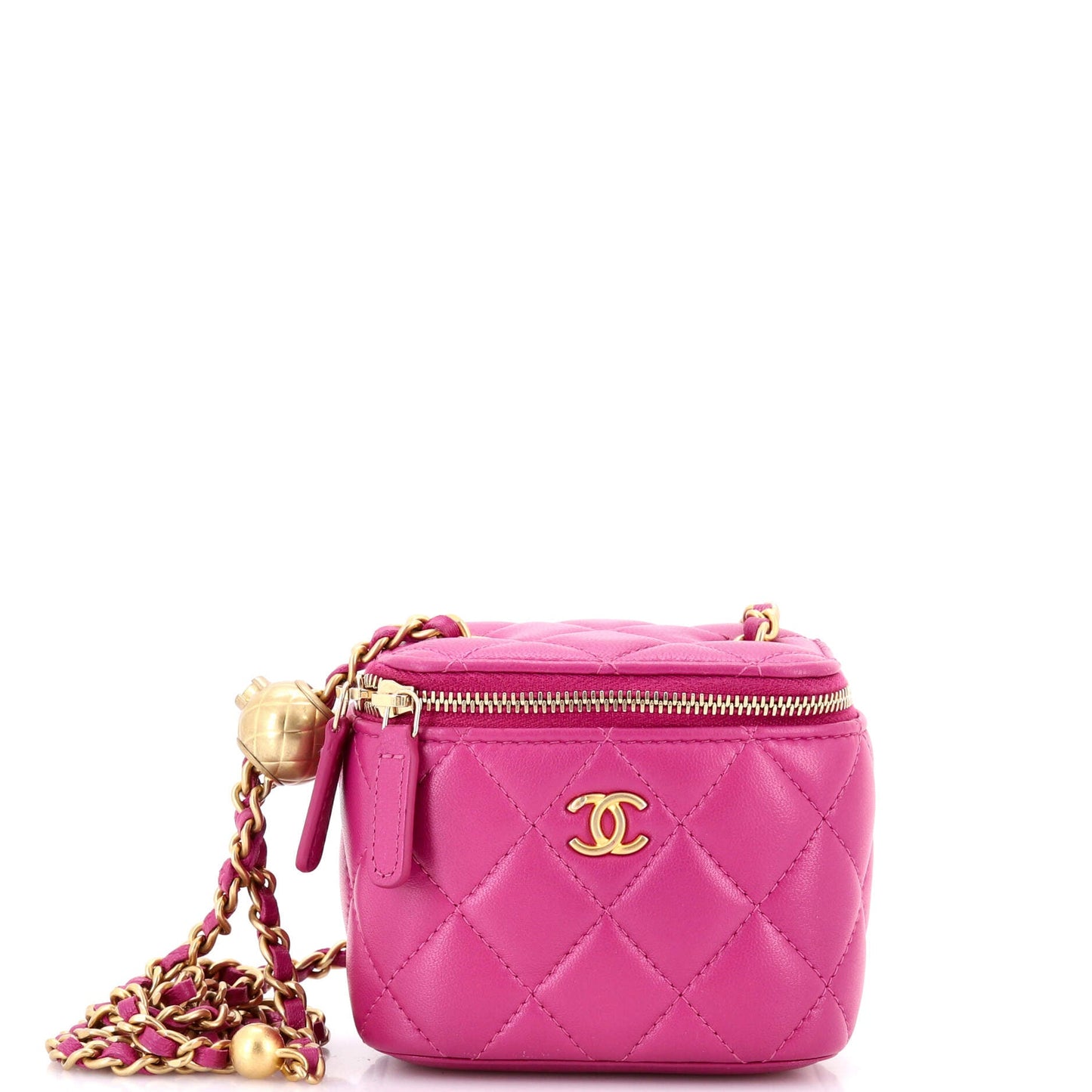 Pearl Crush Vanity Case with Chain Quilted Lambskin Mini