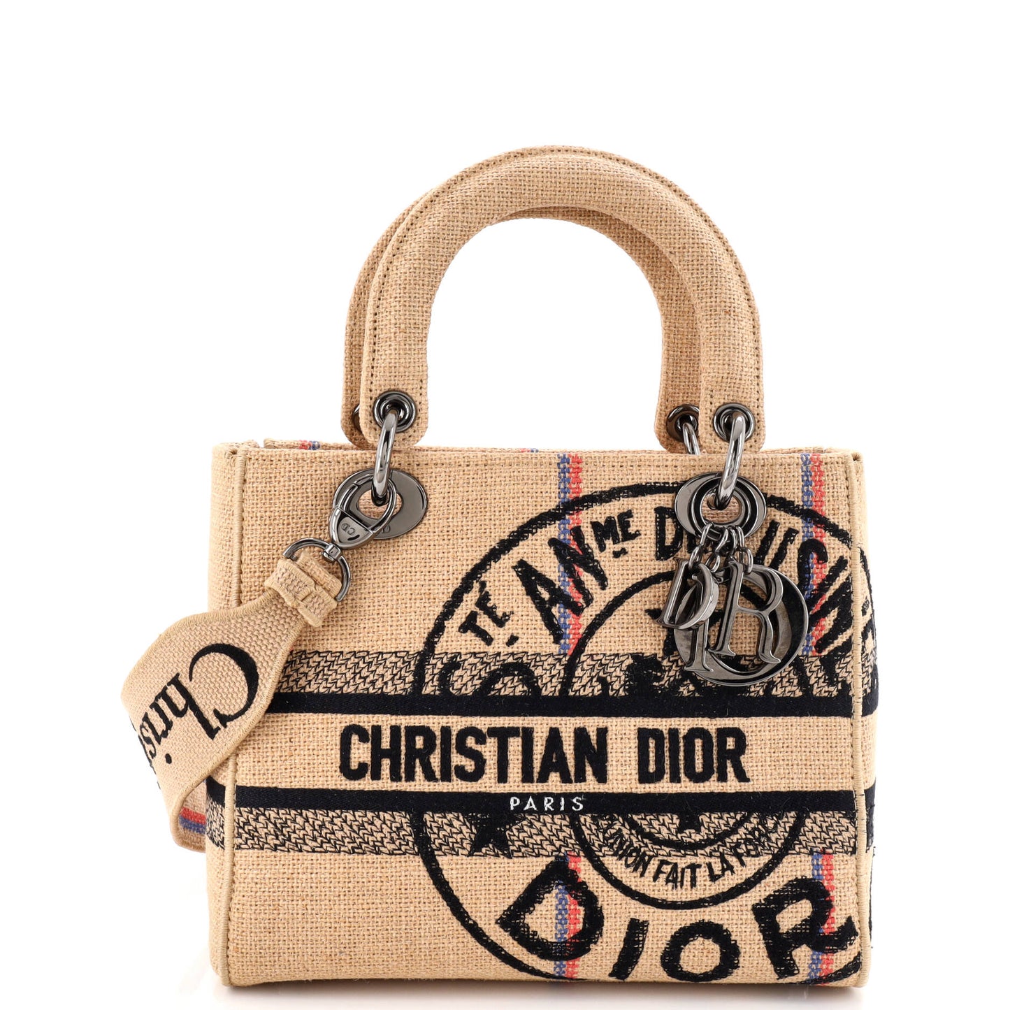 Lady D-Lite Bag Embroidered Jute Canvas Medium