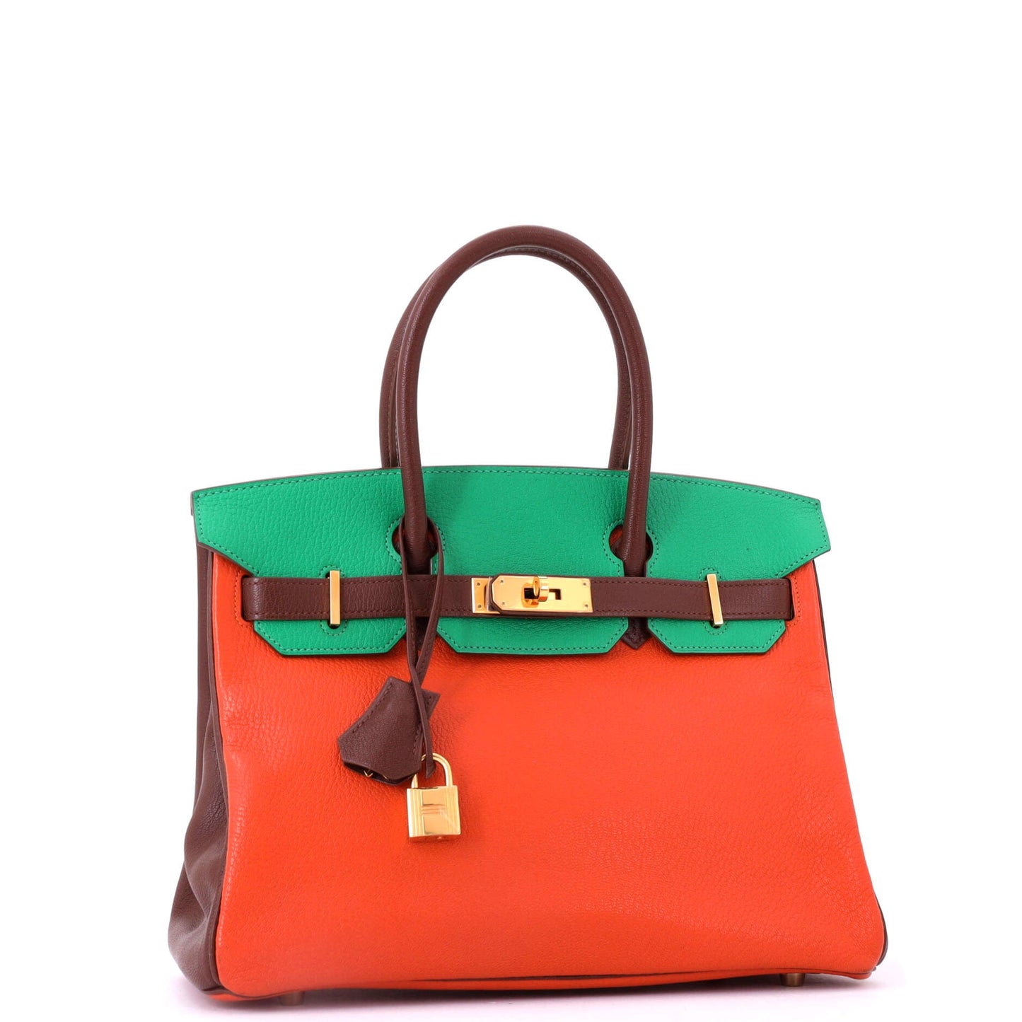 Birkin Handbag Tricolor Chevre Mysore with Gold Hardware 30