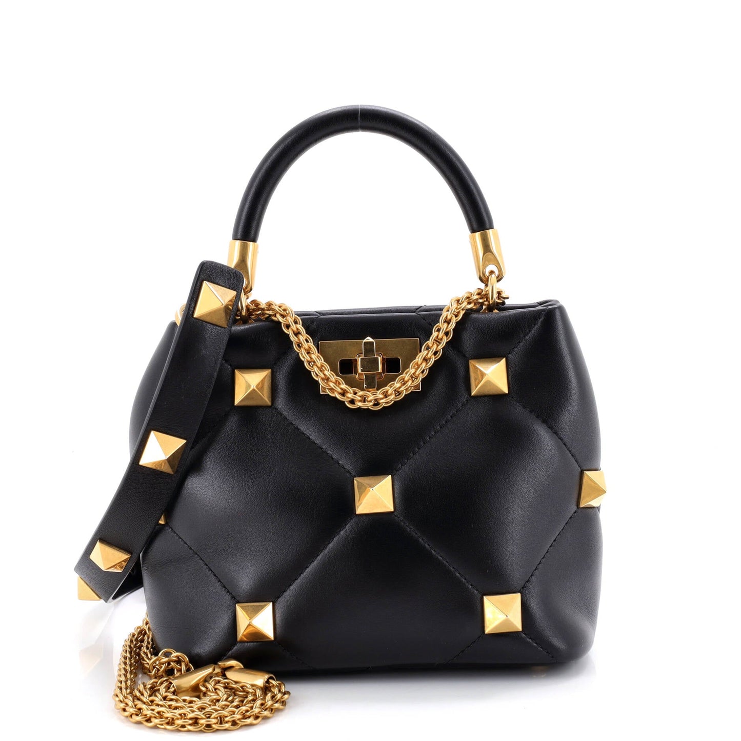 Roman Stud Top Handle Bag Quilted Leather Small