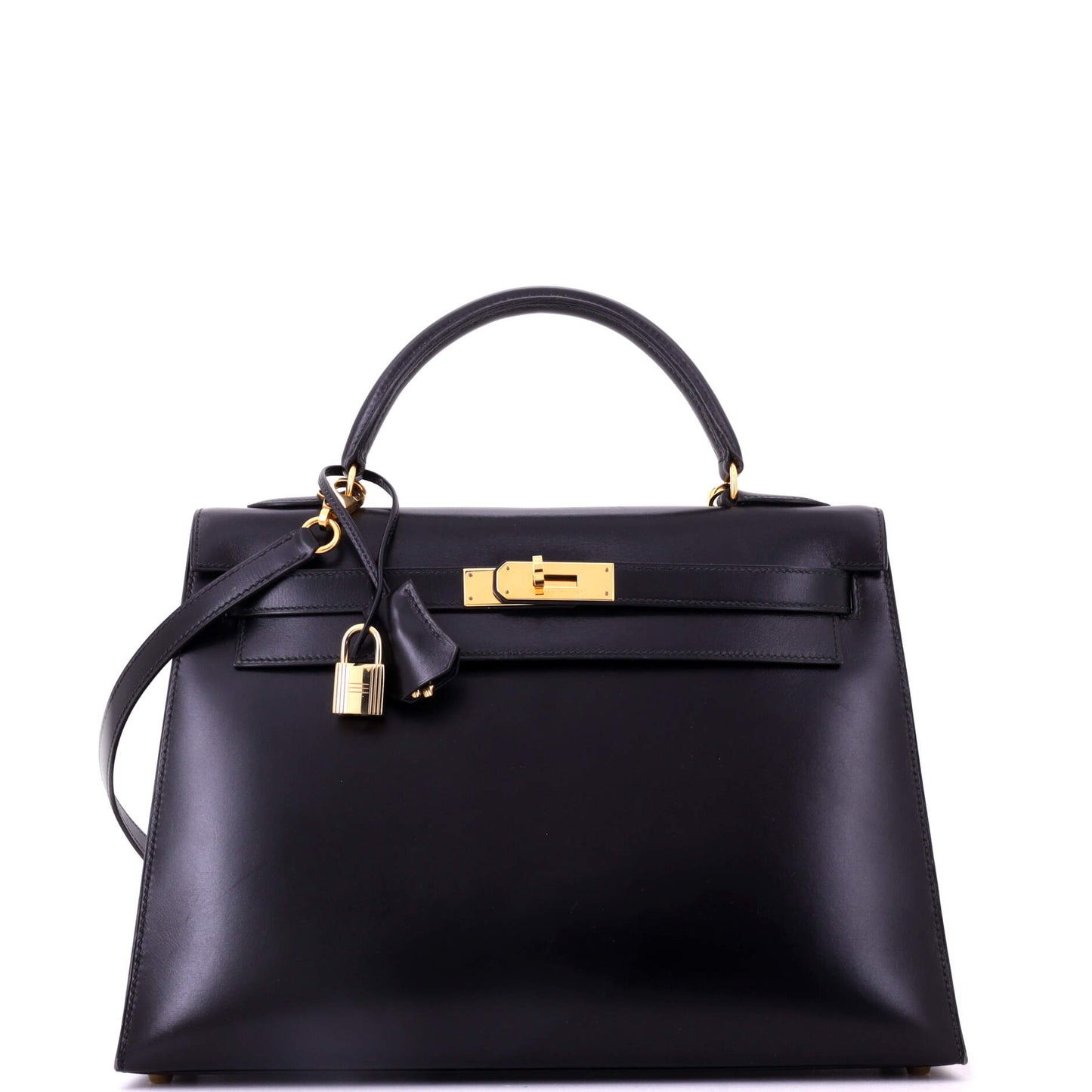 Kelly Handbag Noir Box Calf with Gold Hardware 32