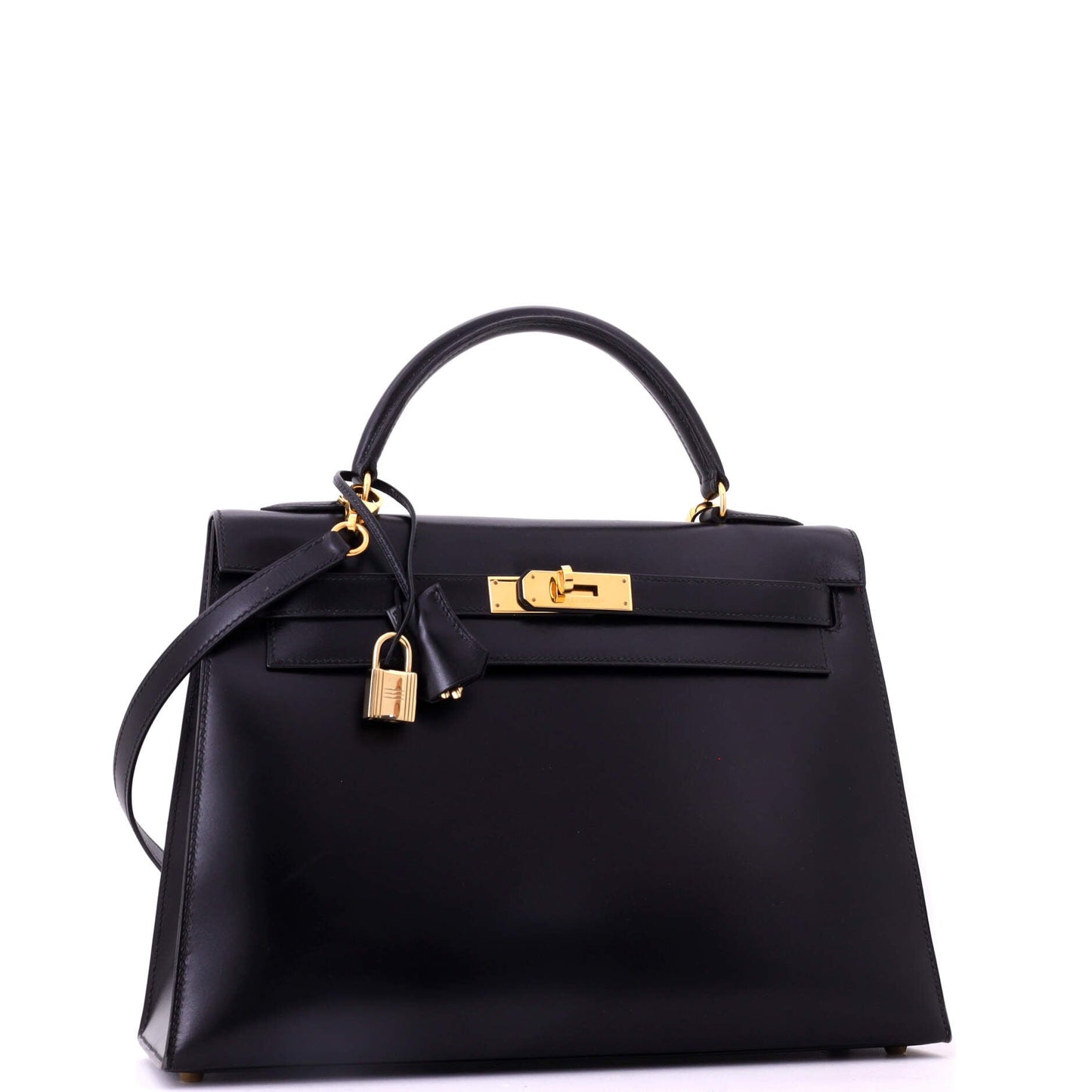 Kelly Handbag Noir Box Calf with Gold Hardware 32