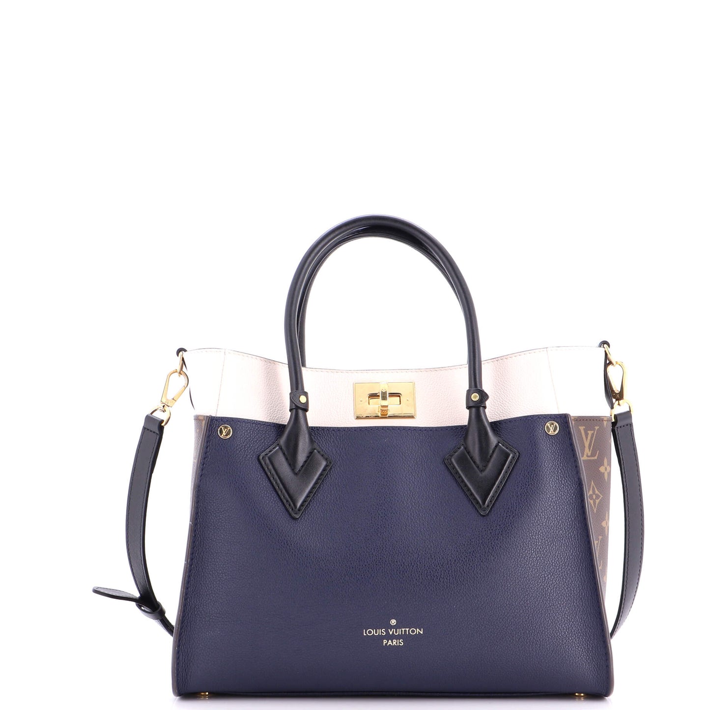 On My Side Tote Leather with Monogram Canvas MM